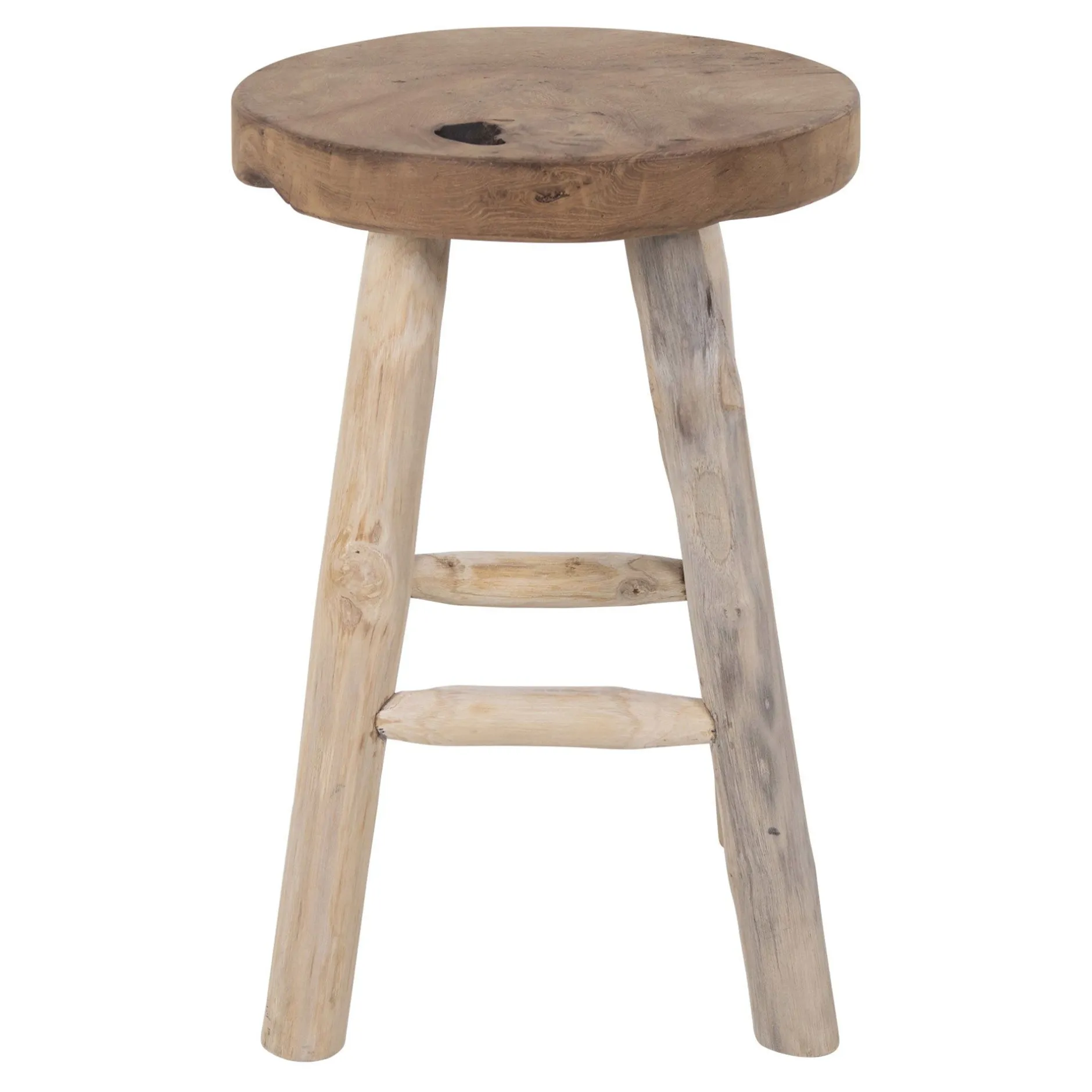 Naturbelassener Teakholz-Hocker - Ø30x45 cm | 4-Fuß-Design