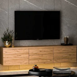 Neon Illuminated TV-Ständer | 100 % MELAMIN | Atlantische Kiefer