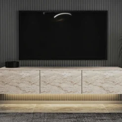 Neon Illuminated TV-Ständer | 100 % MELAMIN | Travertin