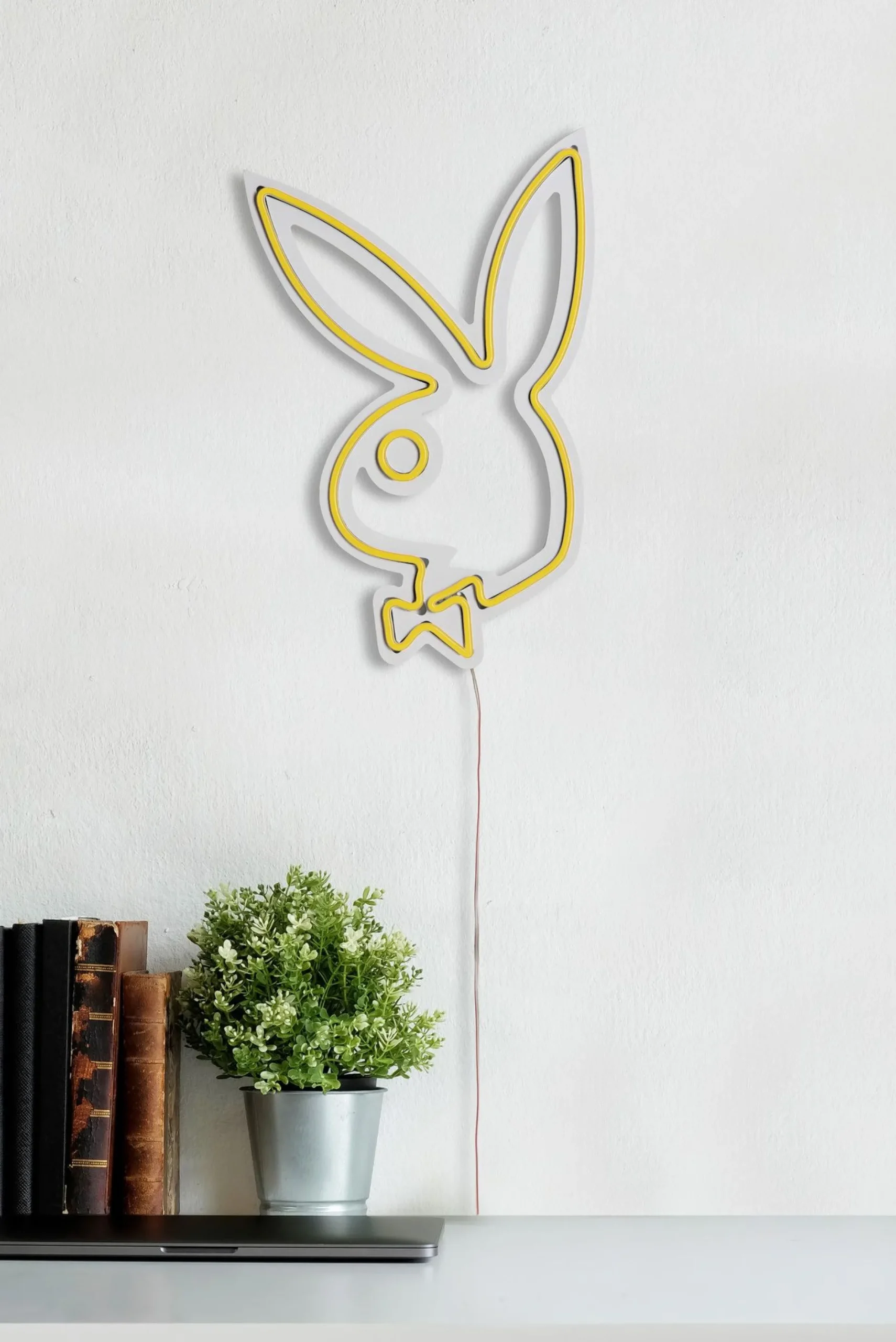 Neonlicht Kaninchen mit Krawatte - Wallity Serie - Gelb
