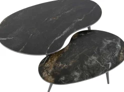 Nierenförmiger Fossil Couchtisch 2er Set - Schwarze Keramikplatte