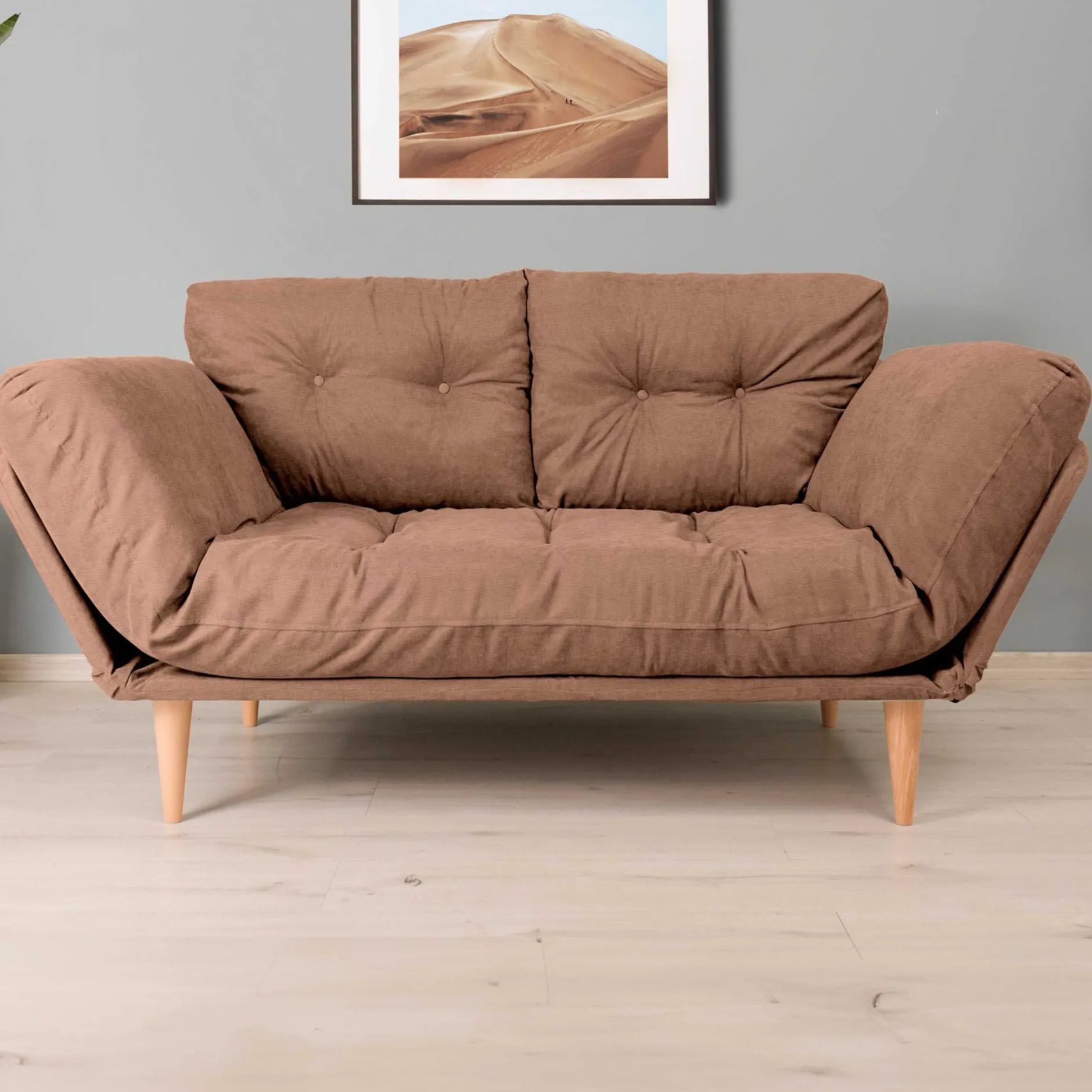 Nina 3-Sitzer-Schlafsofa | Metallrahmen | Hellbraun