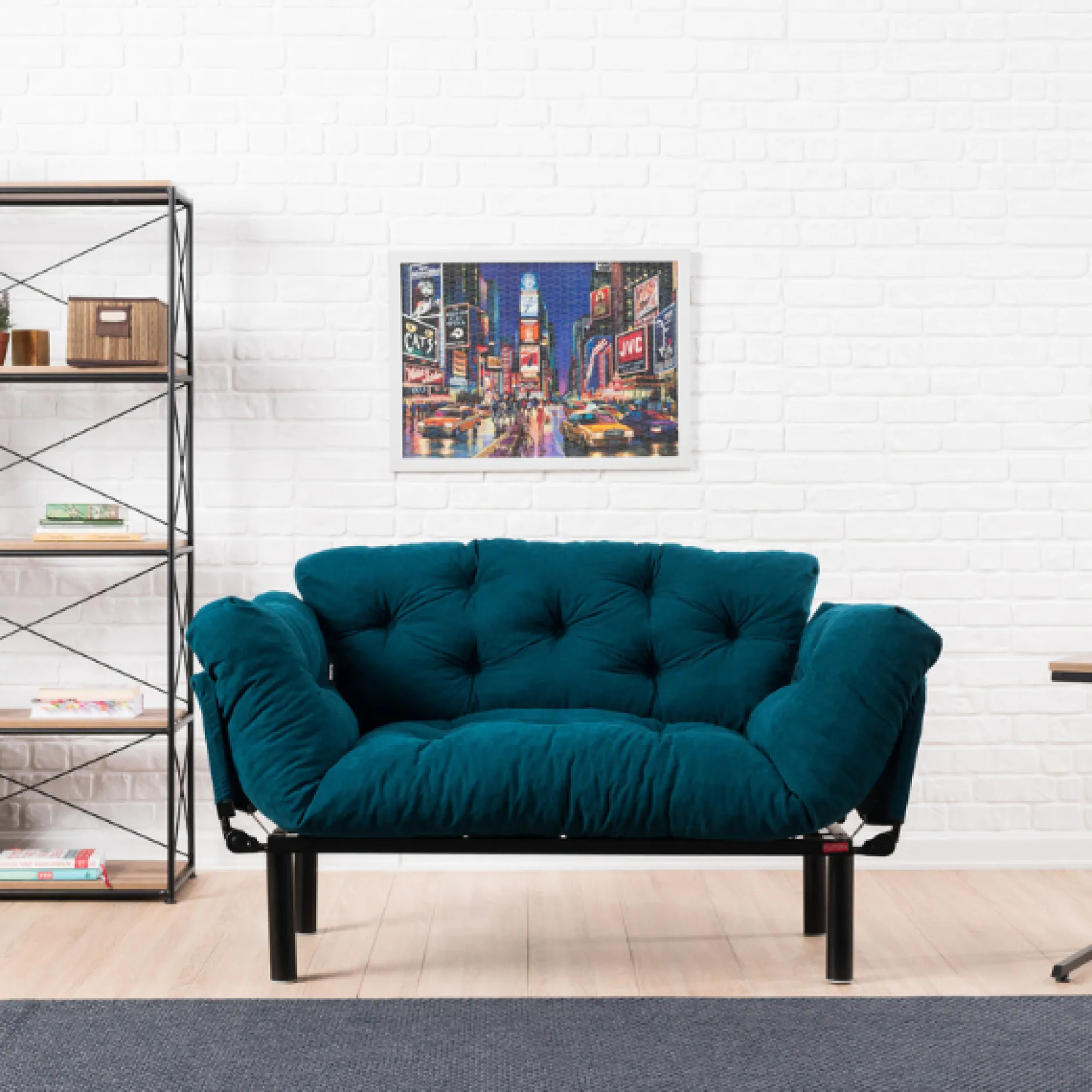 Nitta 2-Sitzer-Schlafsofa | Metallrahmen | Petrolblau