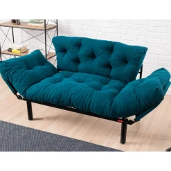 Nitta 2-Sitzer-Schlafsofa | Metallrahmen | Petrolblau