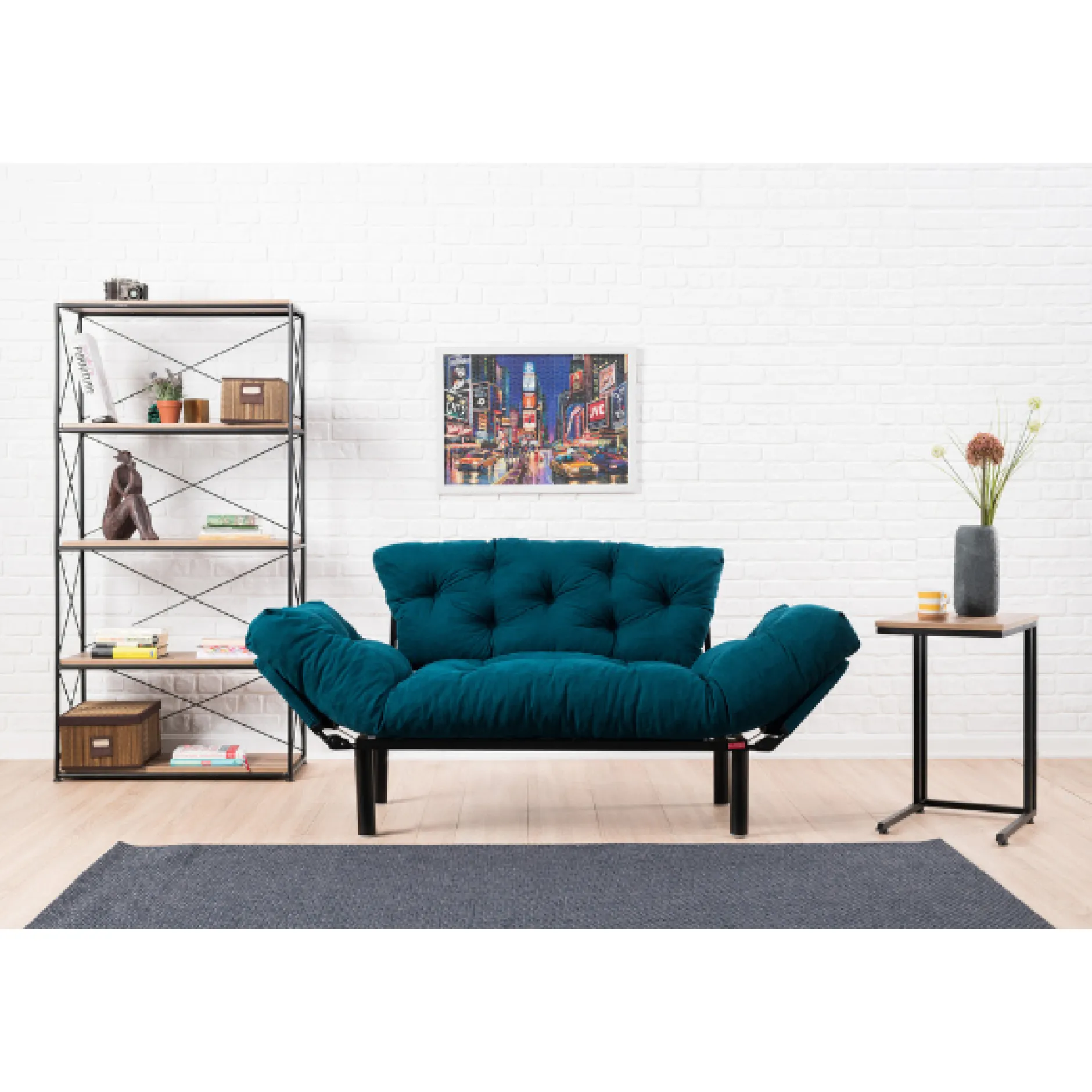 Nitta 2-Sitzer-Schlafsofa | Metallrahmen | Petrolblau