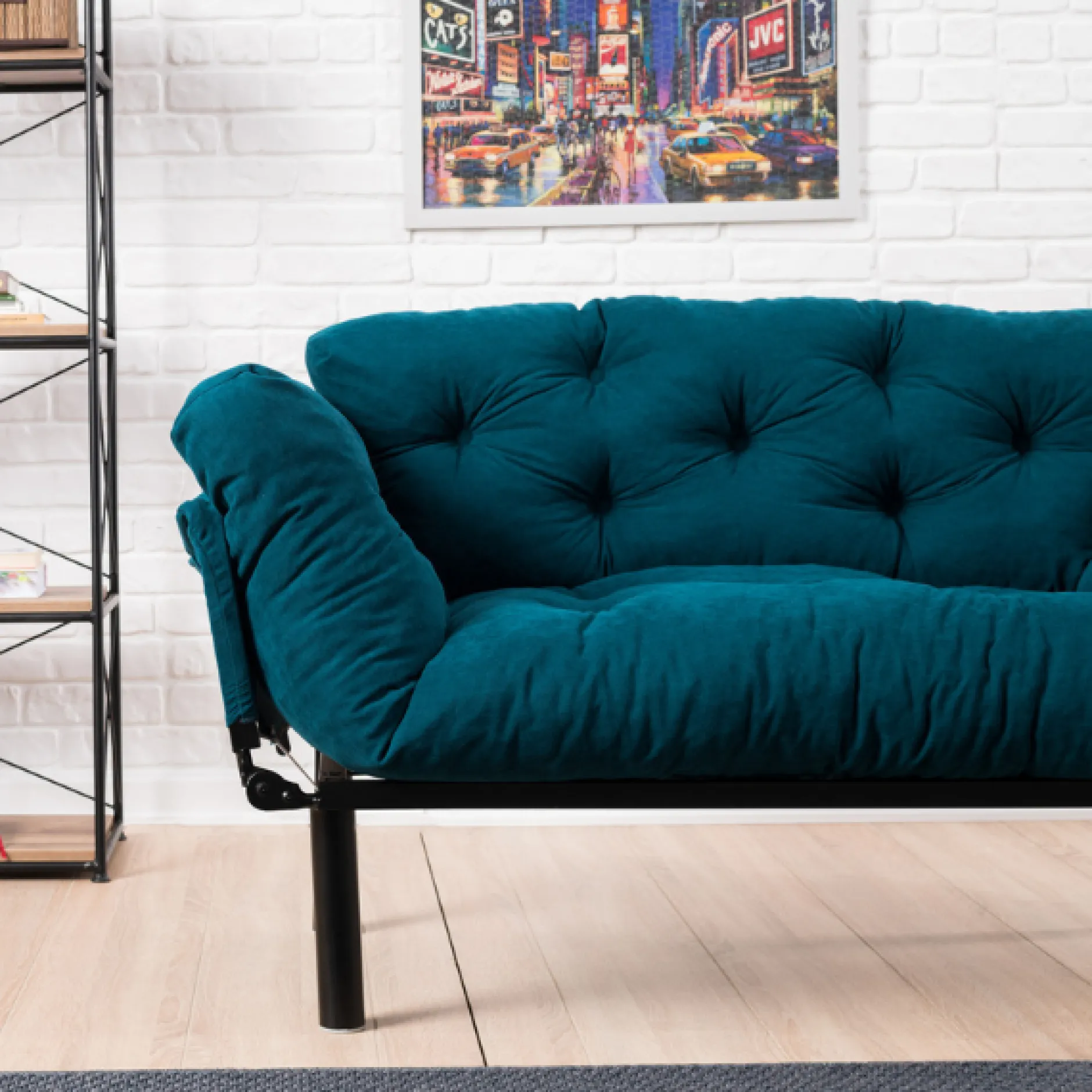 Nitta 2-Sitzer-Schlafsofa | Metallrahmen | Petrolblau