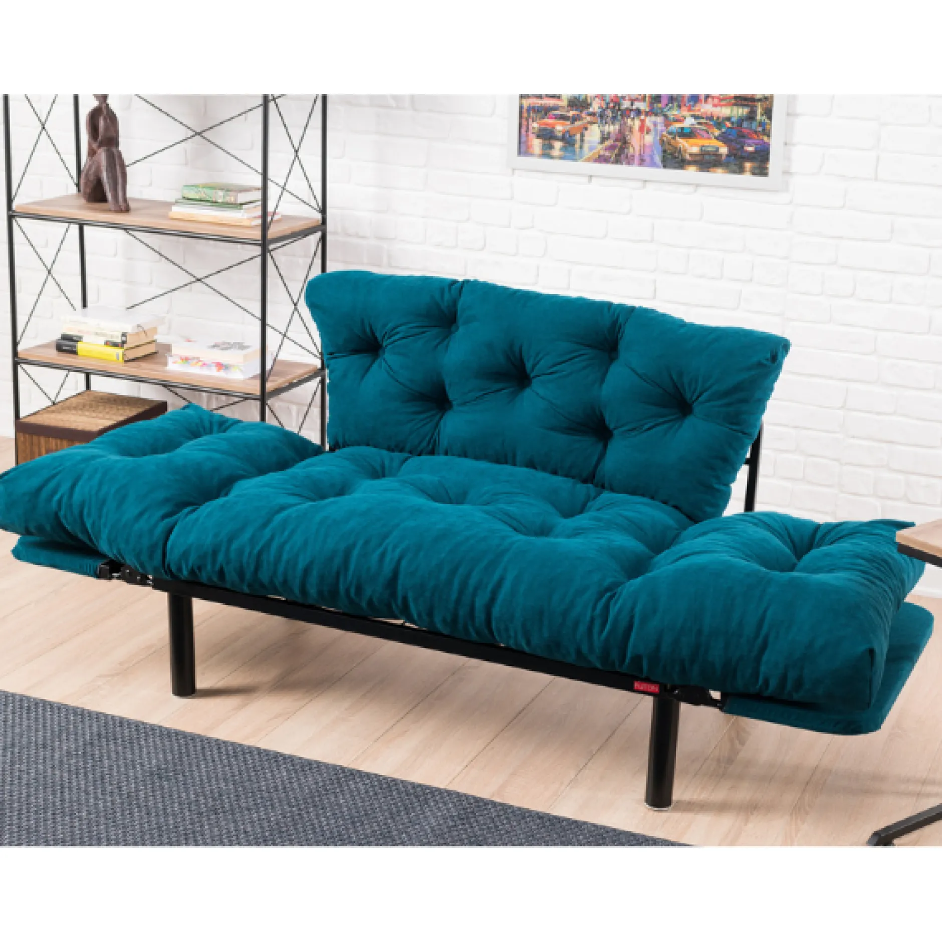 Nitta 2-Sitzer-Schlafsofa | Metallrahmen | Petrolblau