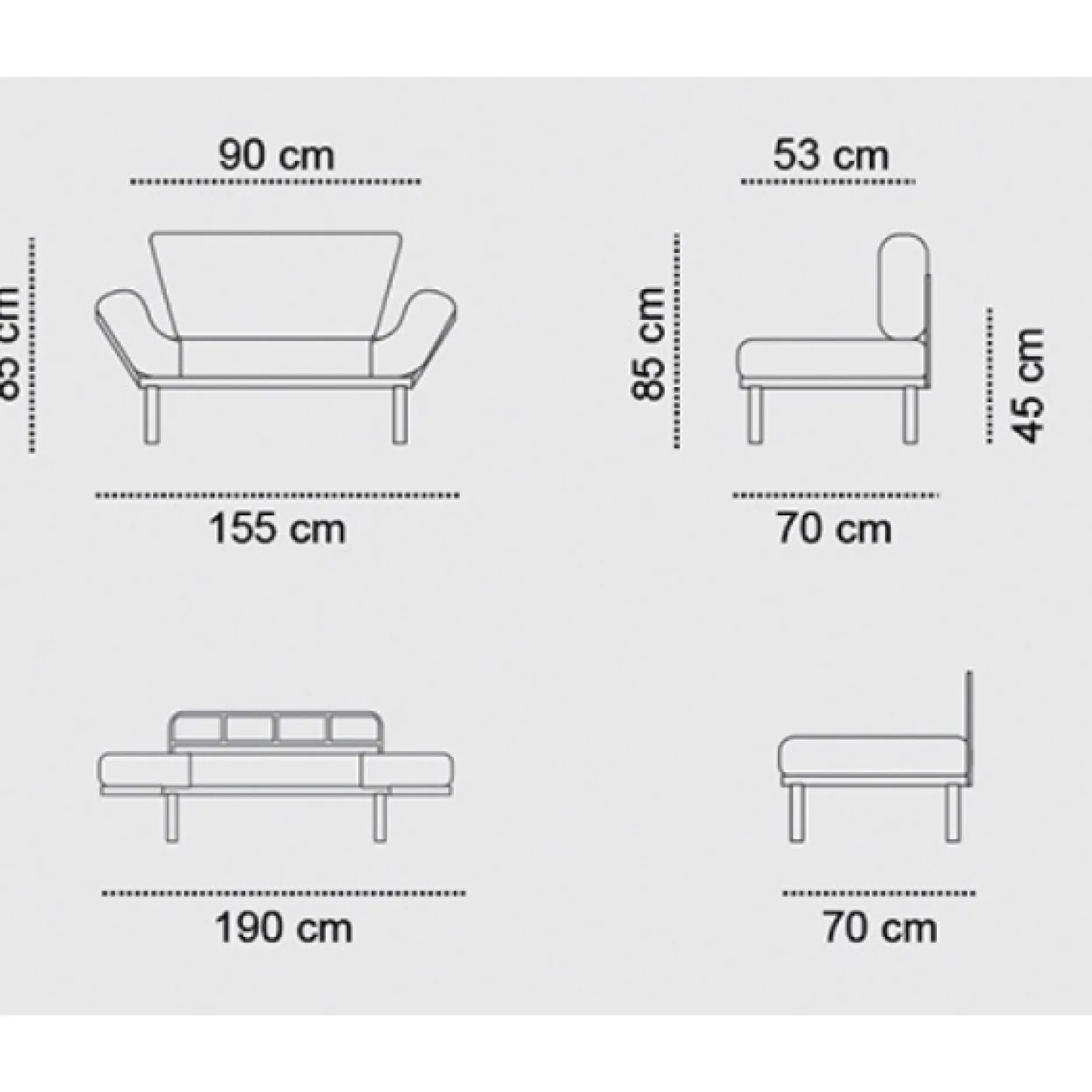 Nitta 2-Sitzer-Schlafsofa | Metallrahmen | Grau