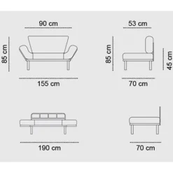 Nitta 2-Sitzer-Schlafsofa | Metallrahmen | Schwarz