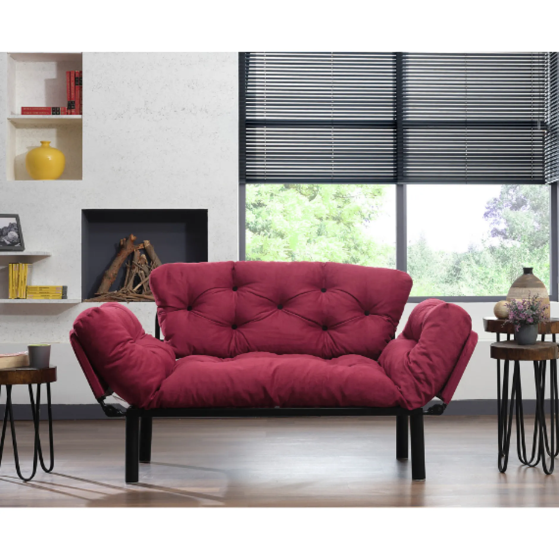 Nitta 2-Sitzer-Schlafsofa | Metallrahmen | Kastanienbraun