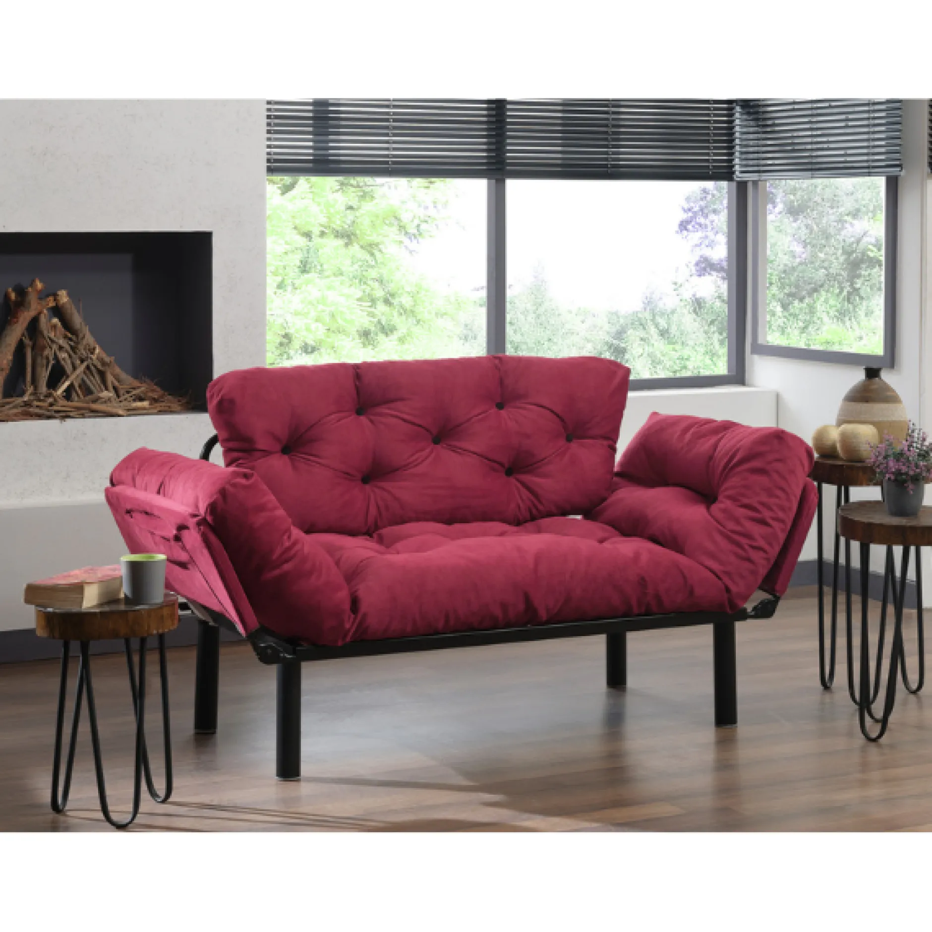 Nitta 2-Sitzer-Schlafsofa | Metallrahmen | Kastanienbraun