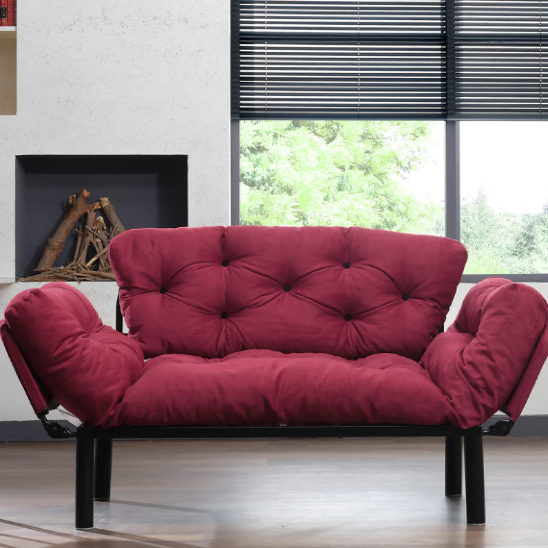 Nitta 2-Sitzer-Schlafsofa | Metallrahmen | Kastanienbraun