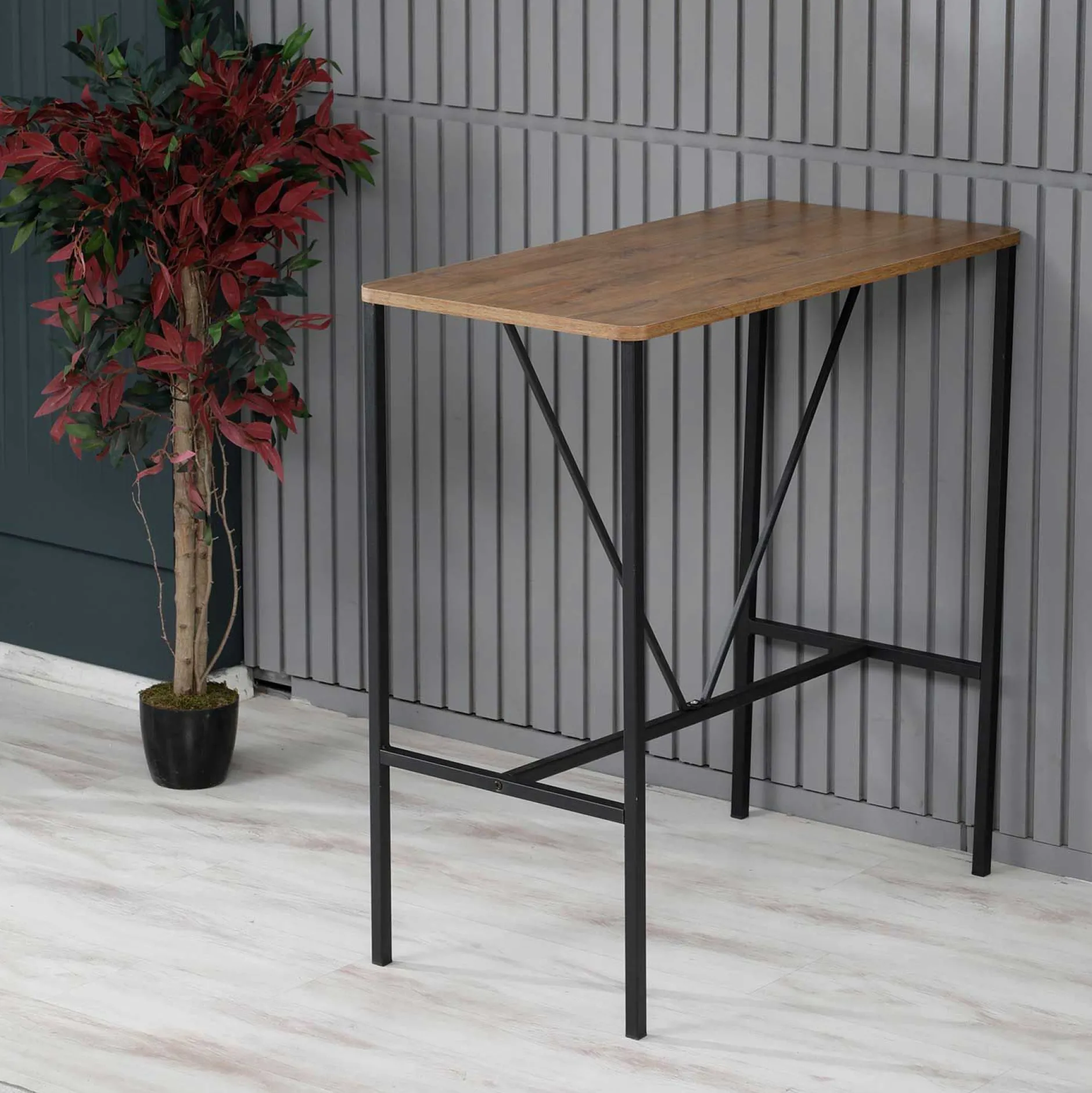 Nordic Stehtisch | Metallgestell | Walnuss, Schwarz