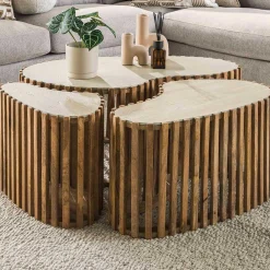 Nuovo Nierenförmiger Travertin Couchtisch Set/3