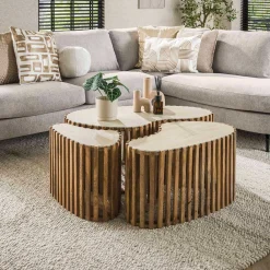 Nuovo Nierenförmiger Travertin Couchtisch Set/3
