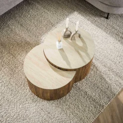 Nuovo Travertin Couchtisch 2er Set - Mangoholz massiv