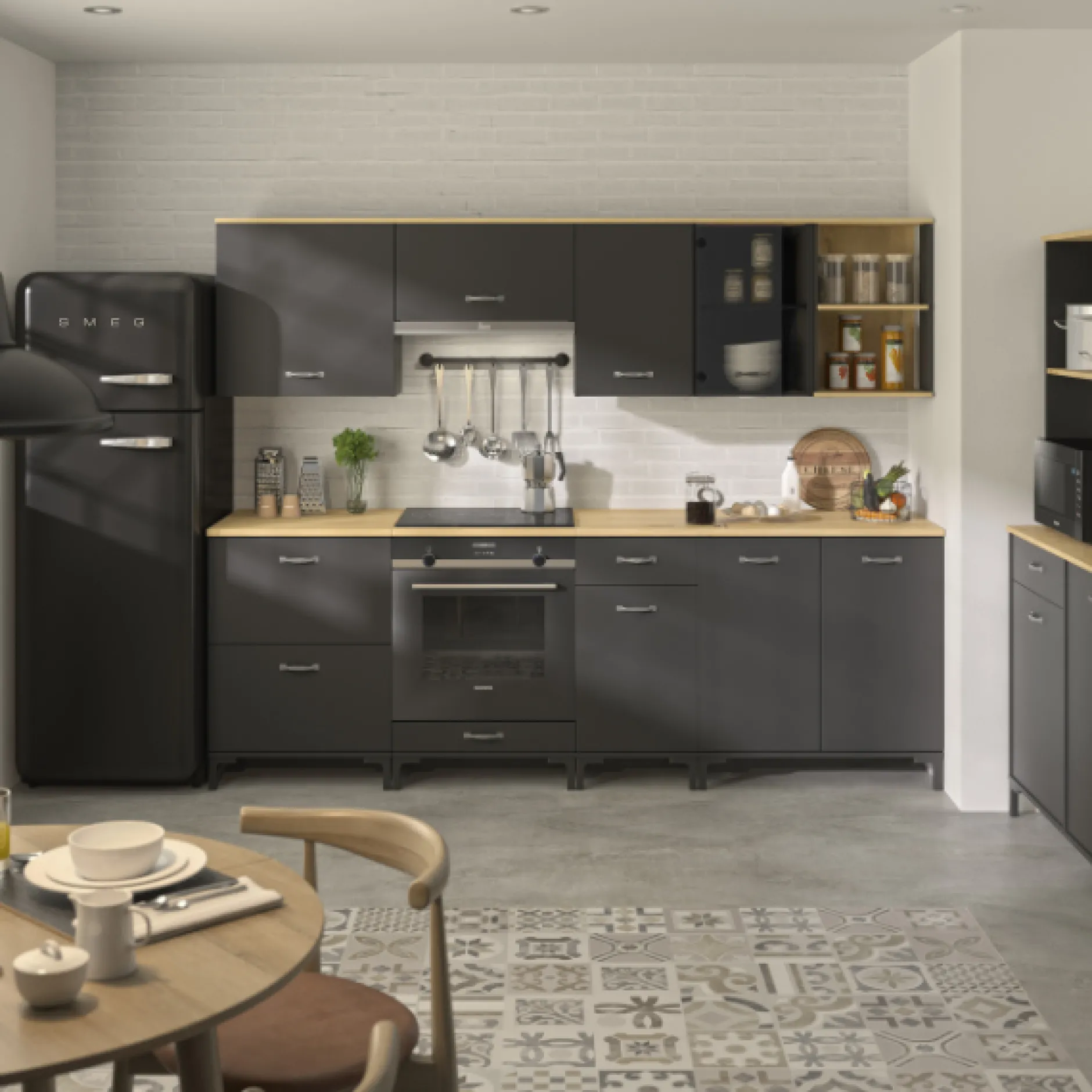 Oberschrank Manno 40cm mit Glastür - schwarz/eiche
