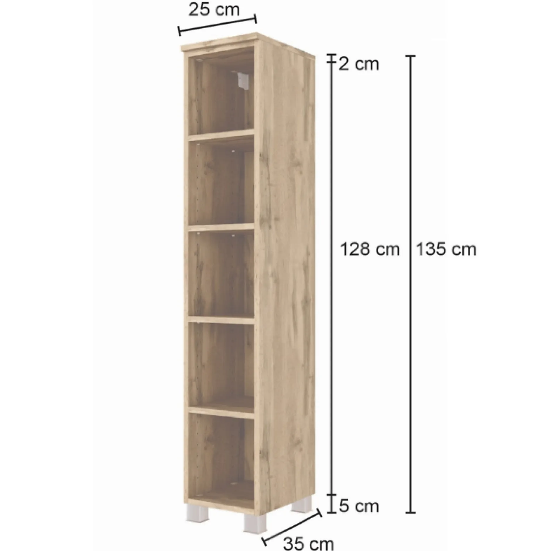 Offener Badezimmerschrank Malvo 25cm 4 Einlegeböden - Eiche