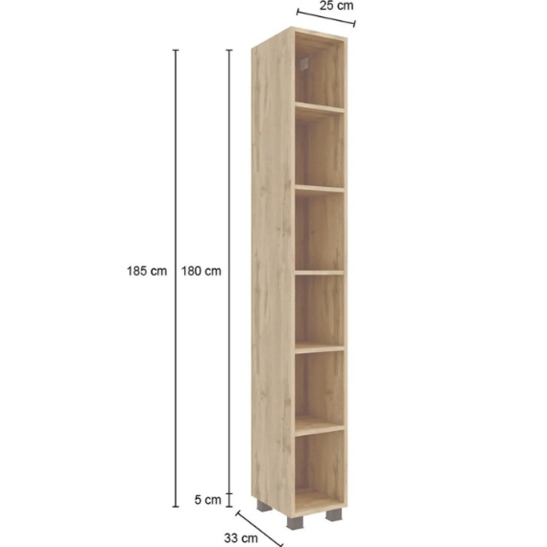 Offener Säulenschrank Malvo 25cm 5 Fachböden - Eiche