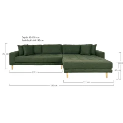 Olivgrünes Lido Lounge Sofa rechts mit Kissen