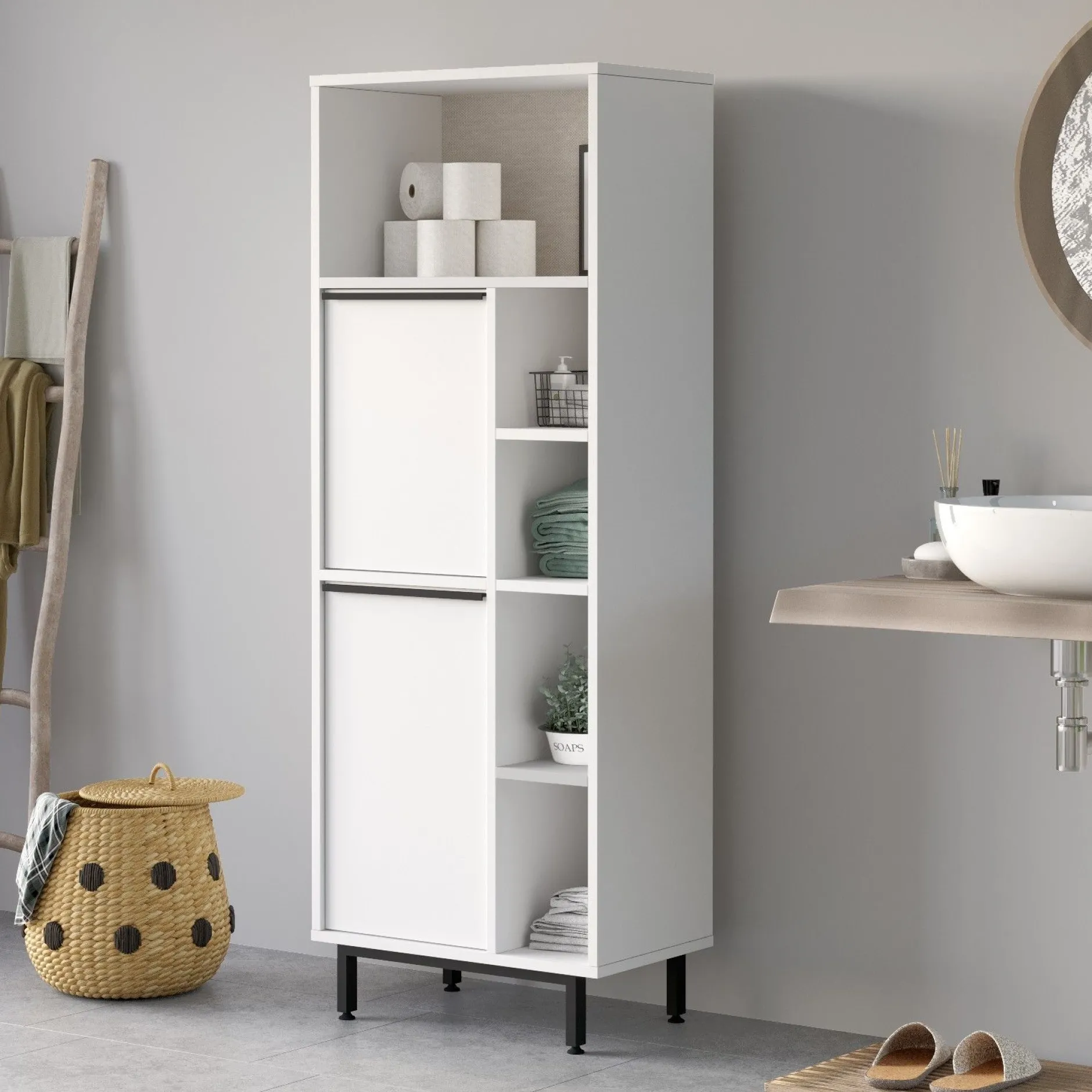 On10C Badezimmerschrank | 100 % MELAMIN | Weiß