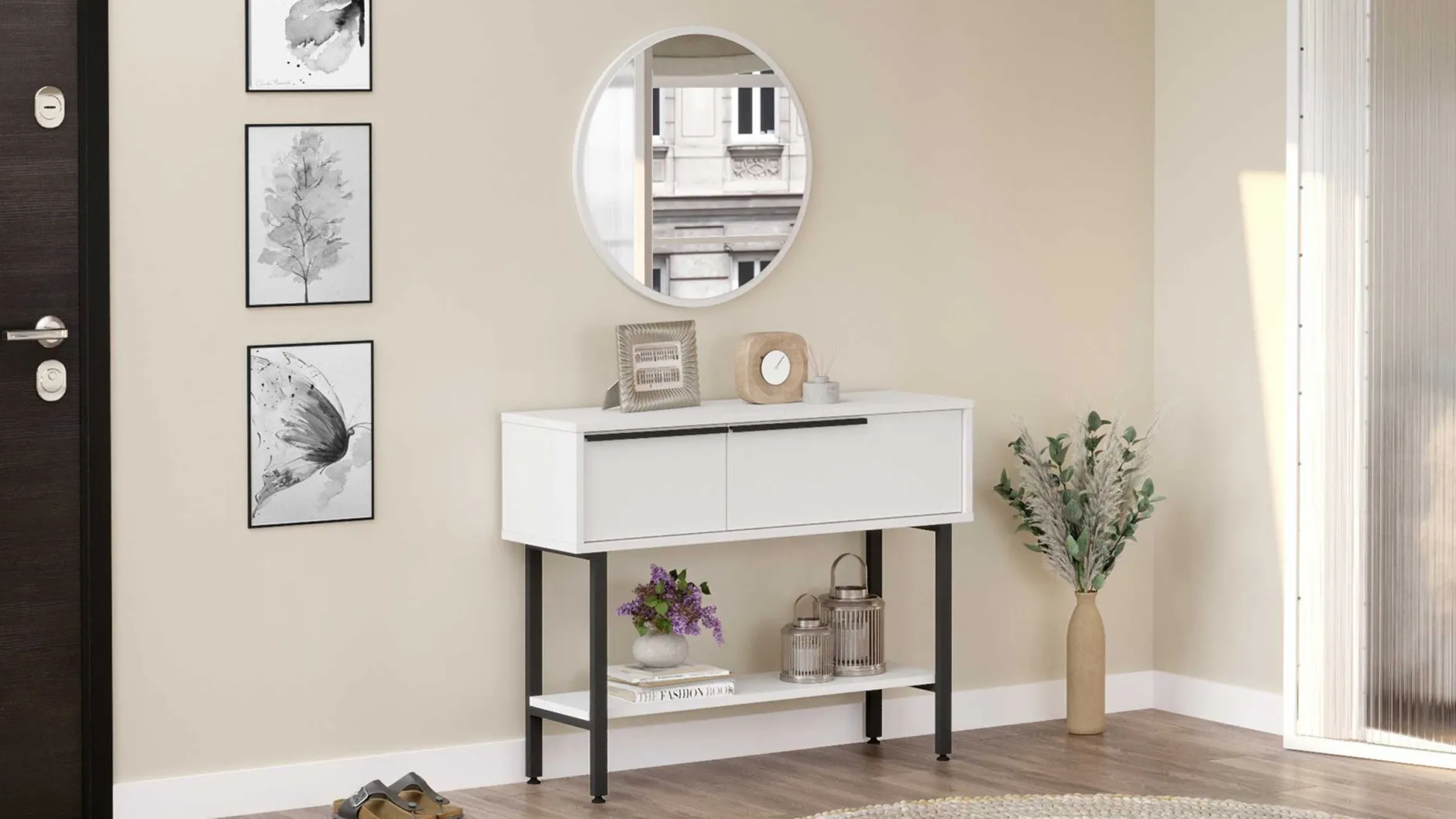 ON12 Sideboard | 100x30x76cm | mit Spiegel | Weiß