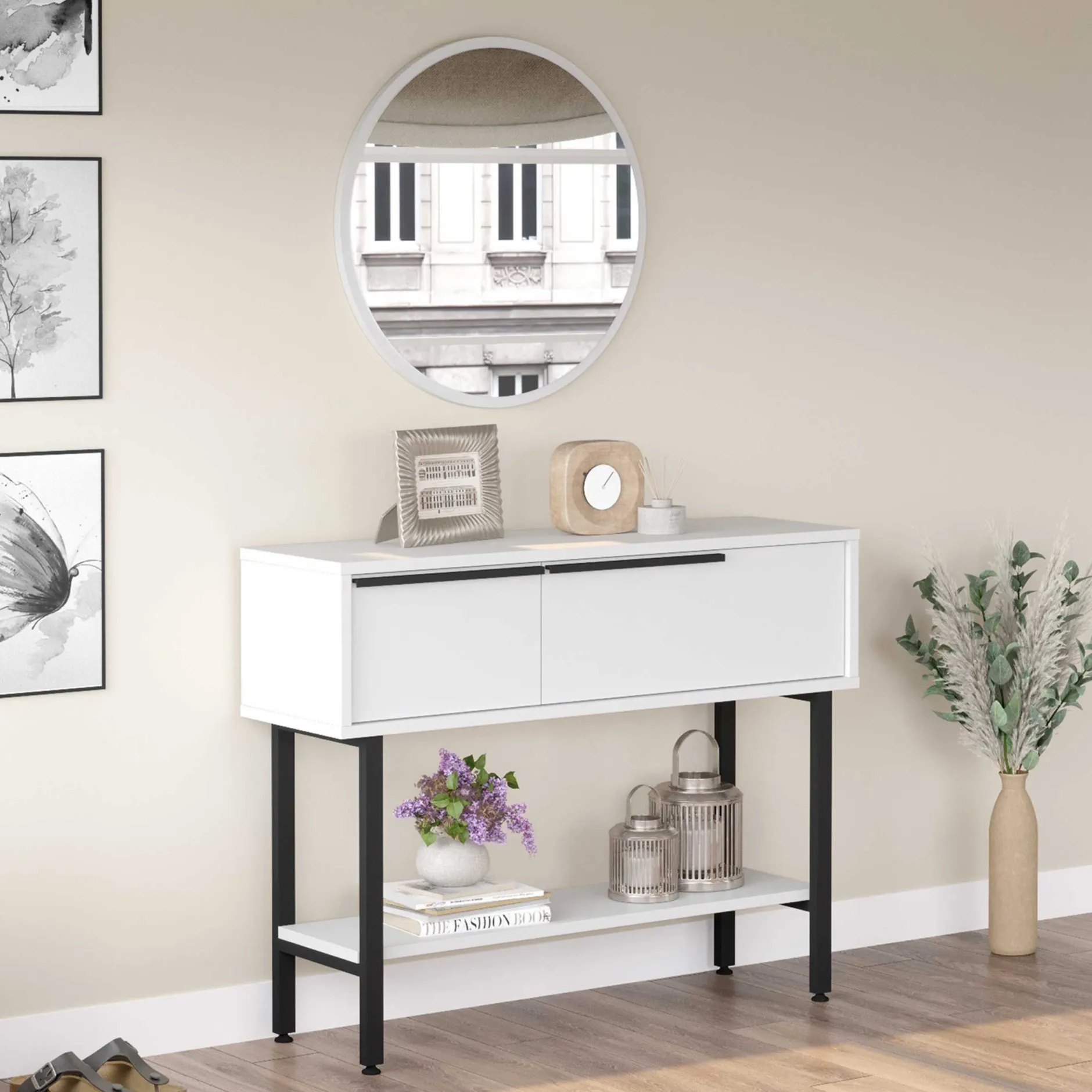 ON12 Sideboard | 100x30x76cm | mit Spiegel | Weiß