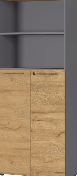 Osmond 80cm Aktenschrank mit 2 Türen und 2 offenen Fächern - Eiche/Graphit