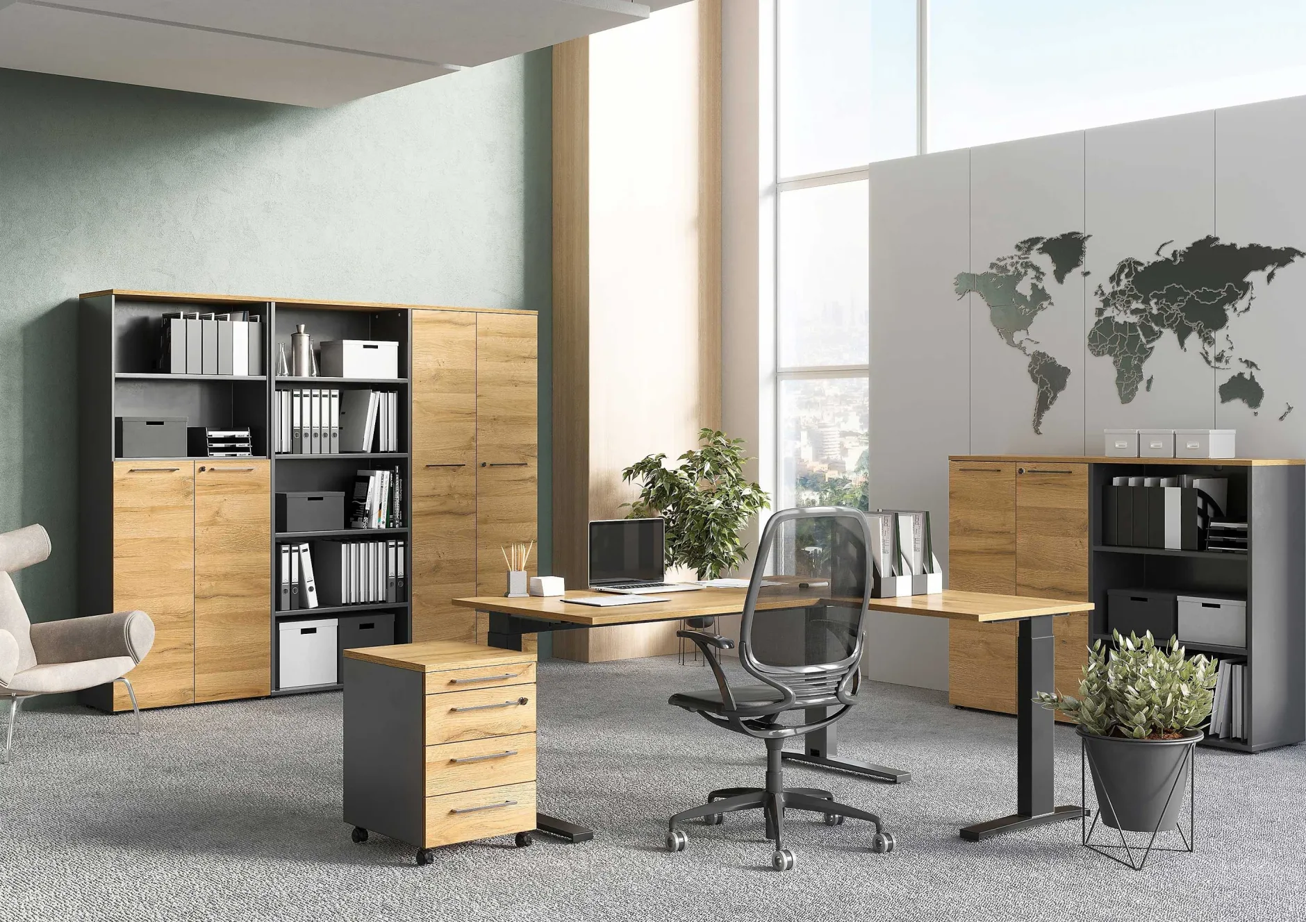 Osmond 80cm Aktenschrank mit 2 Türen - Eiche/Graphit