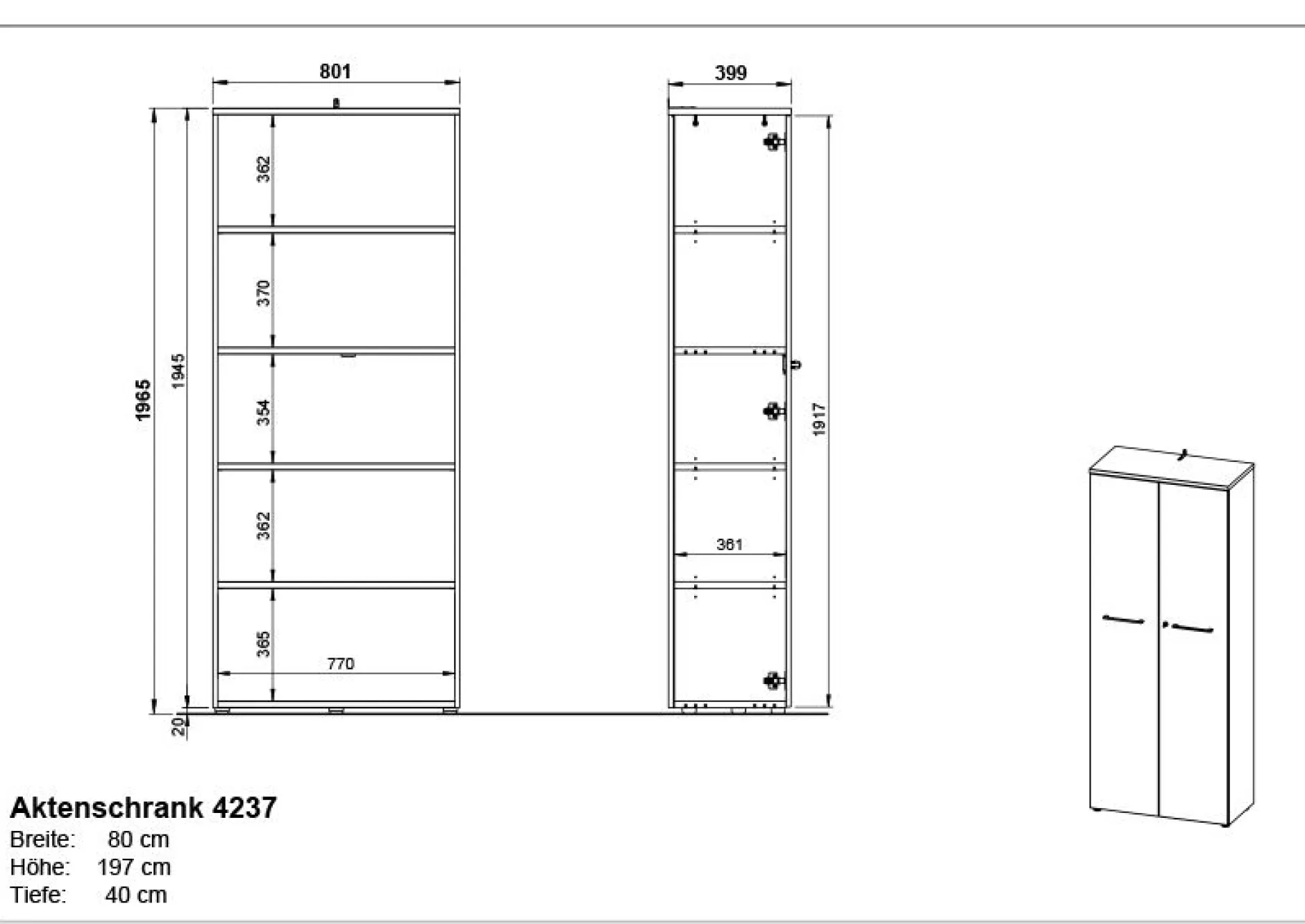 Osmond 80cm Aktenschrank mit 2 Türen - hellgrau