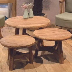 Outdoor-Couchtisch-Set Ferdi Gescova - Teakholz - 80/60/50cm - Braun