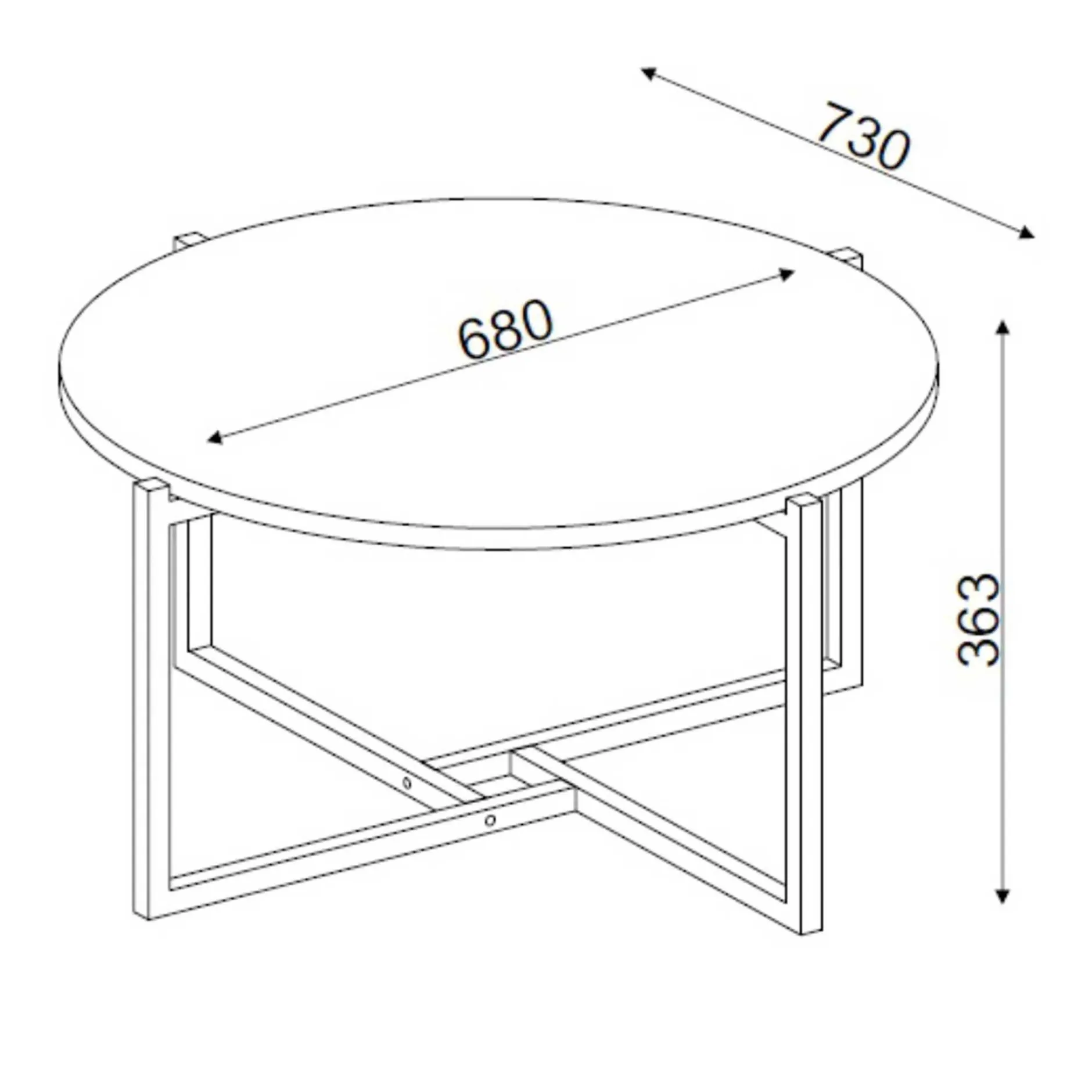 Ovaler Couchtisch Noce - 73x68x36cm - Walnussdekor/schwarz