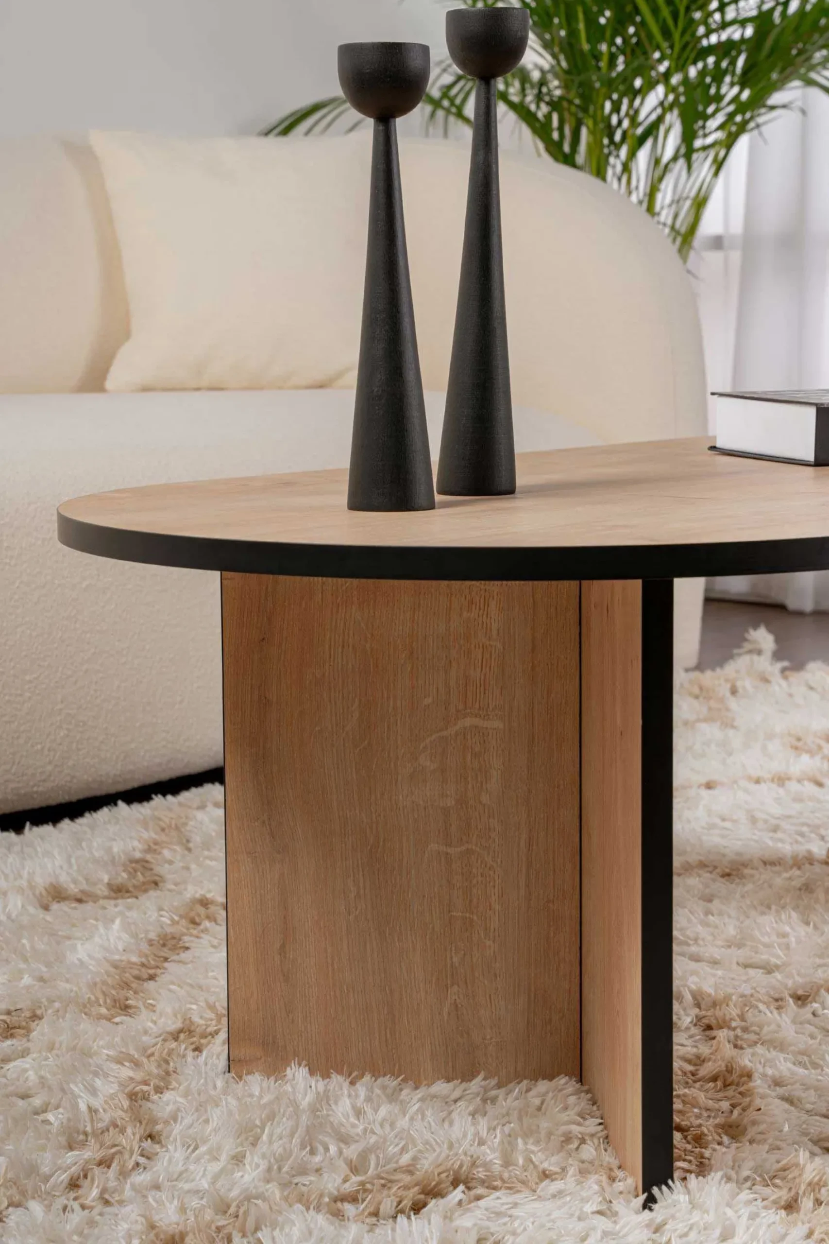 Ovaler Couchtisch Sable - 119x60x40cm - Eiche Dekor/schwarz
