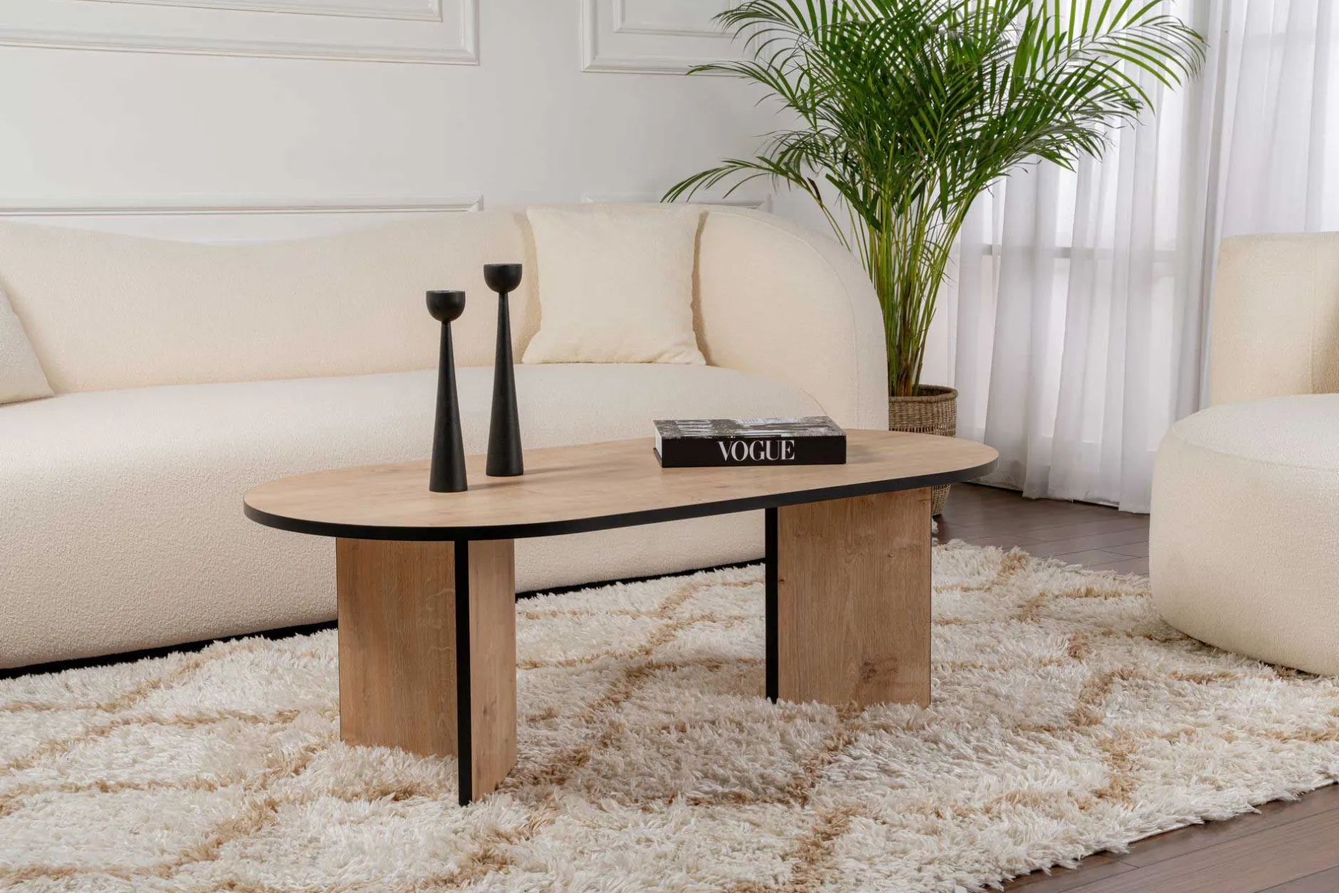 Ovaler Couchtisch Sable - 119x60x40cm - Eiche Dekor/schwarz
