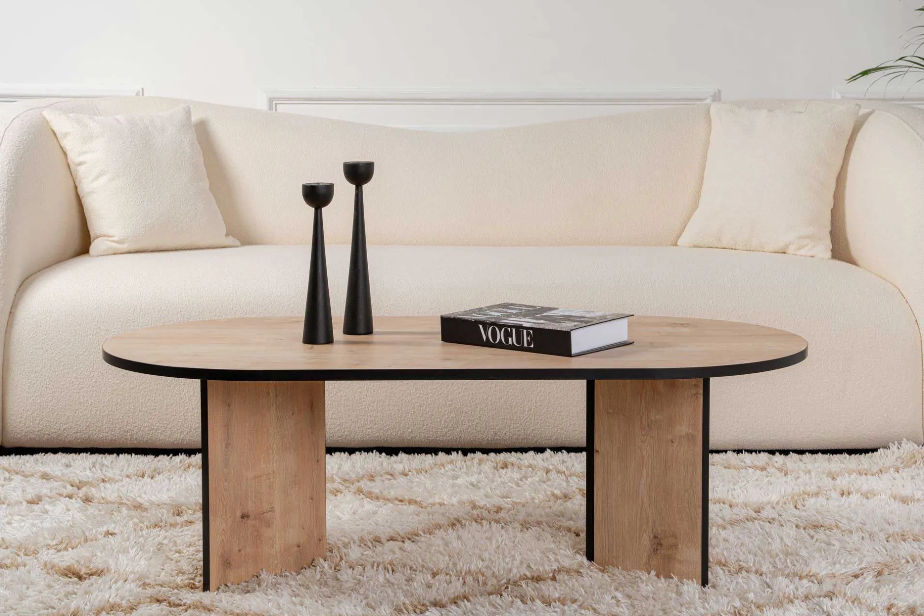 Ovaler Couchtisch Sable - 119x60x40cm - Eiche Dekor/schwarz