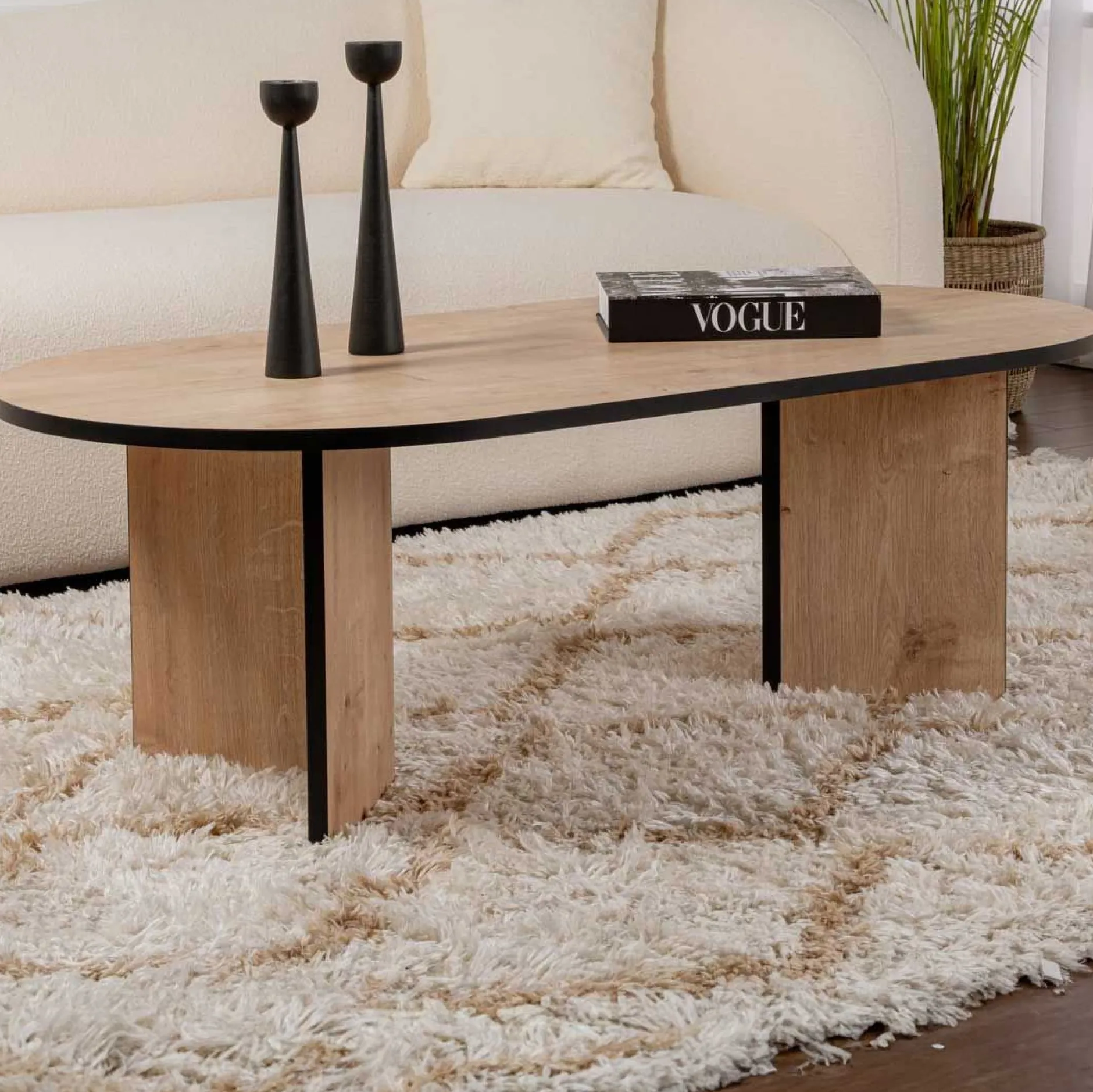 Ovaler Couchtisch Sable - 119x60x40cm - Eiche Dekor/schwarz