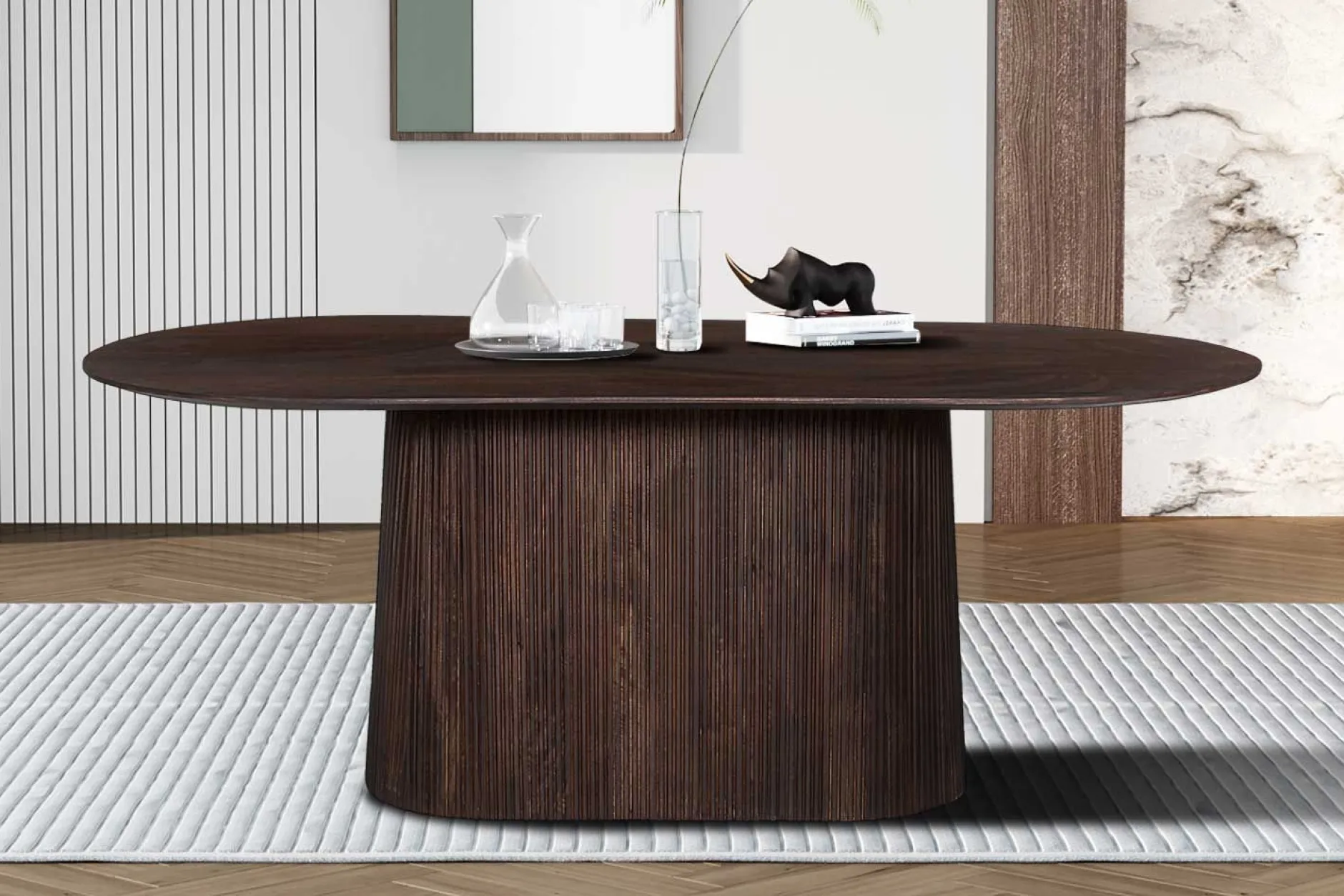 Ovaler dunkelbrauner Tisch Miguel - 200 cm | Massivholz Mango | H76 x B200 x T100 cm