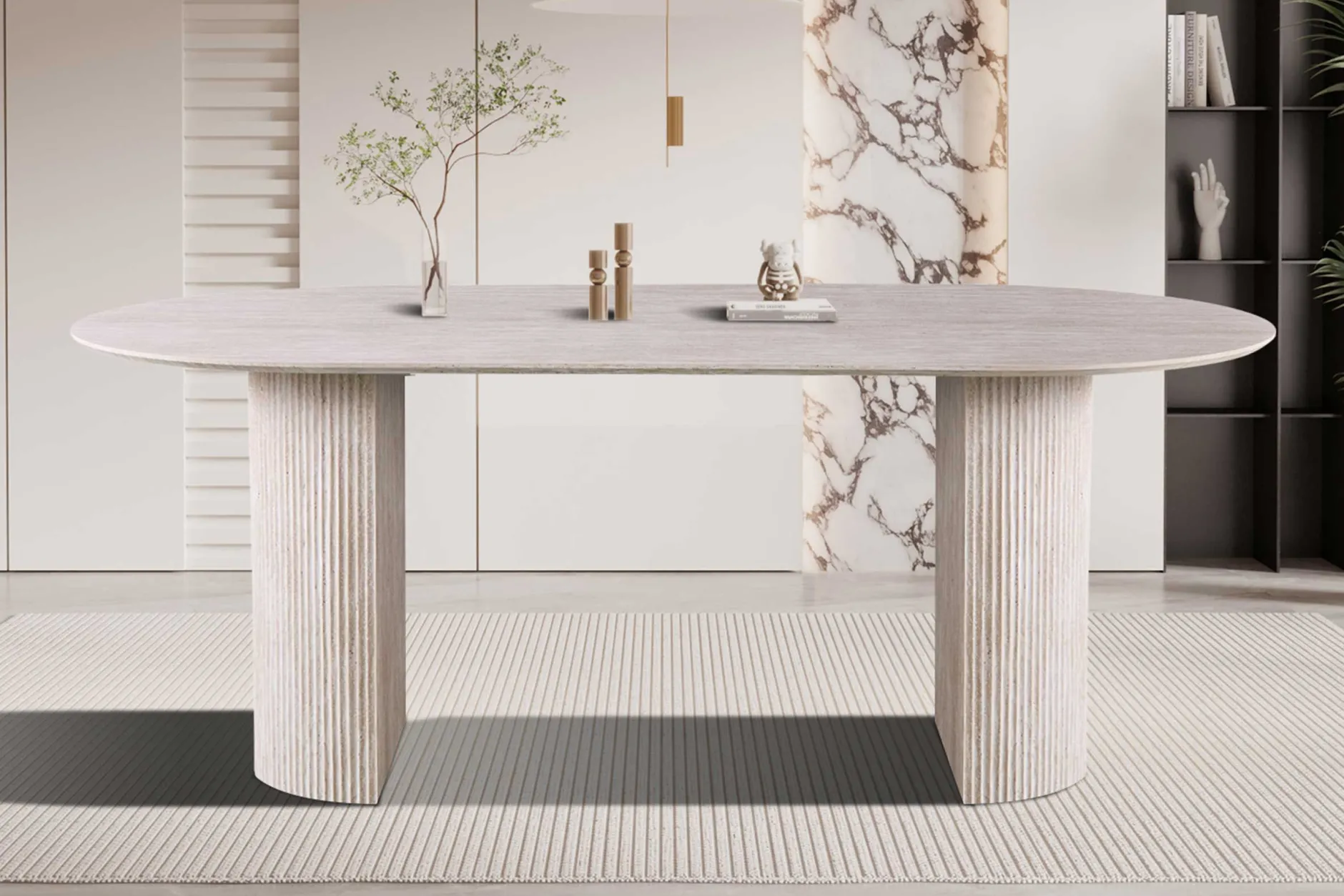 Ovaler Esstisch Lagos - 200x100x76cm - Travertin