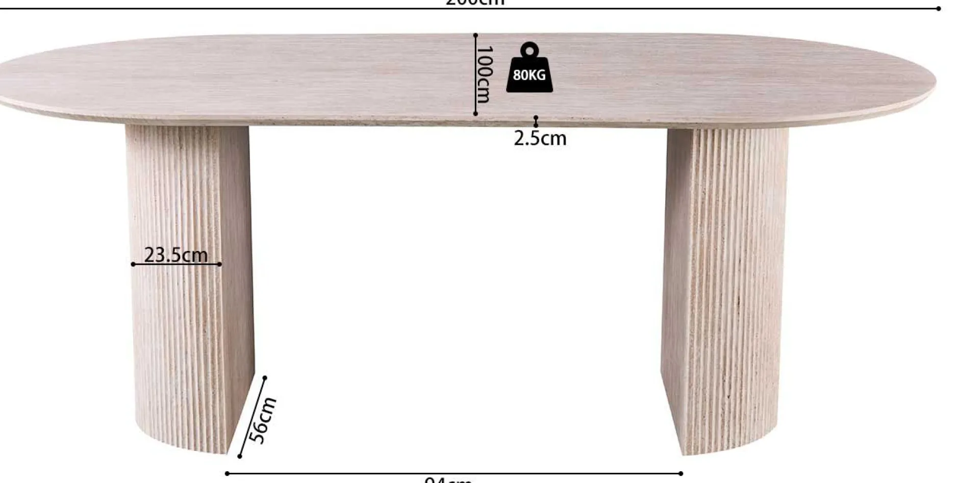 Ovaler Esstisch Lagos - 200x100x76cm - Travertin