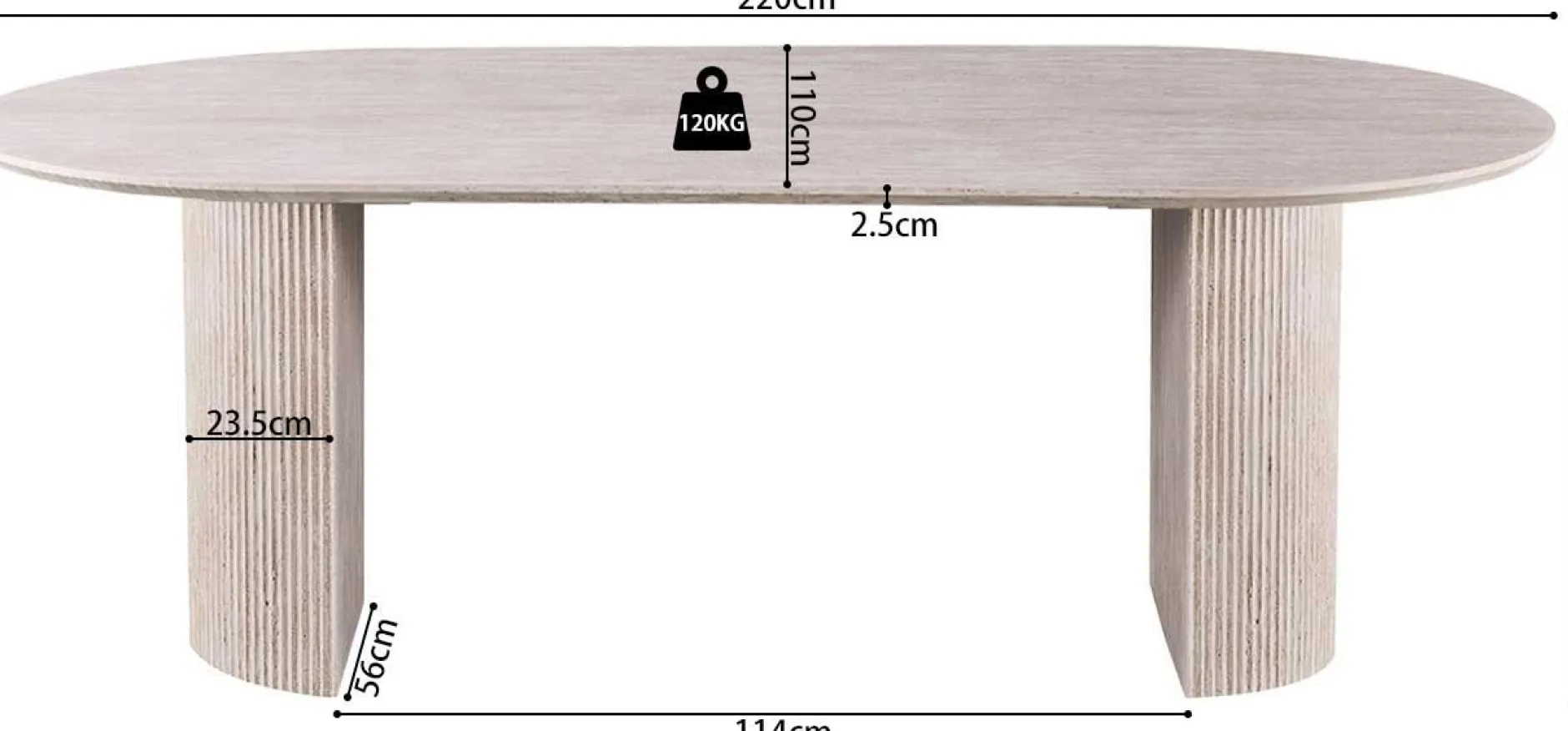 Ovaler Esstisch Lagos - 220x110x76cm - Travertin