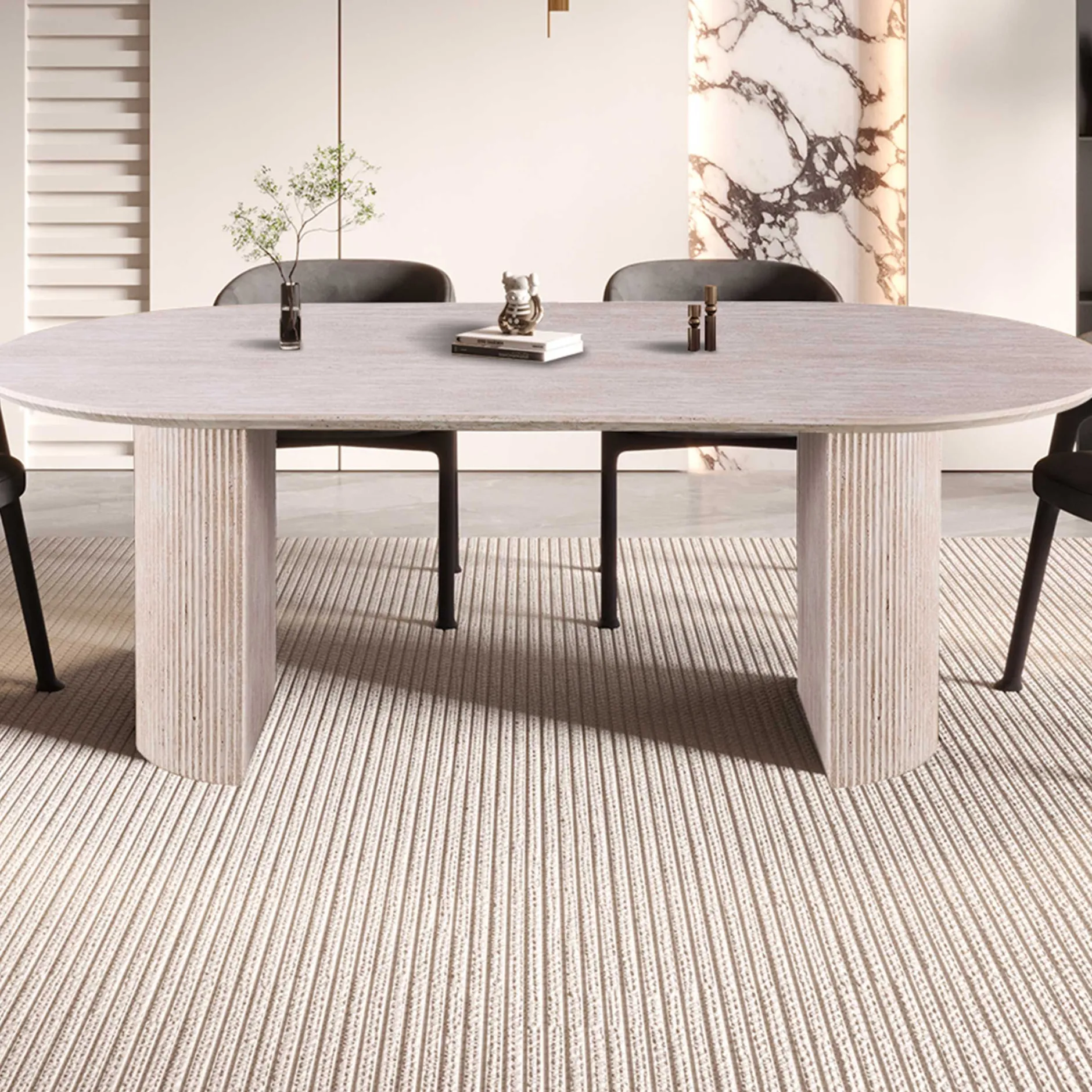 Ovaler Esstisch Lagos - 220x110x76cm - Travertin