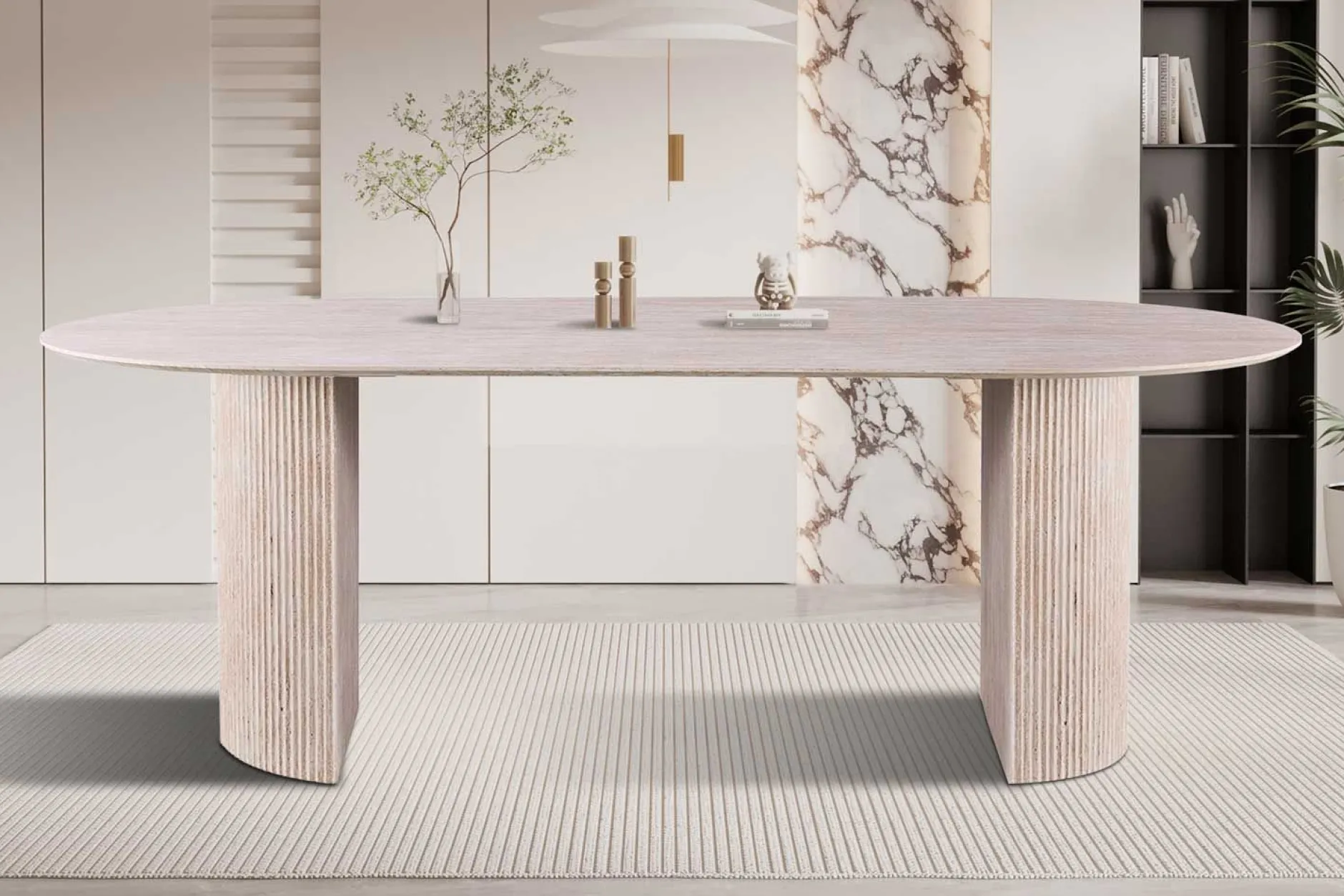 Ovaler Esstisch Lagos - 220x110x76cm - Travertin
