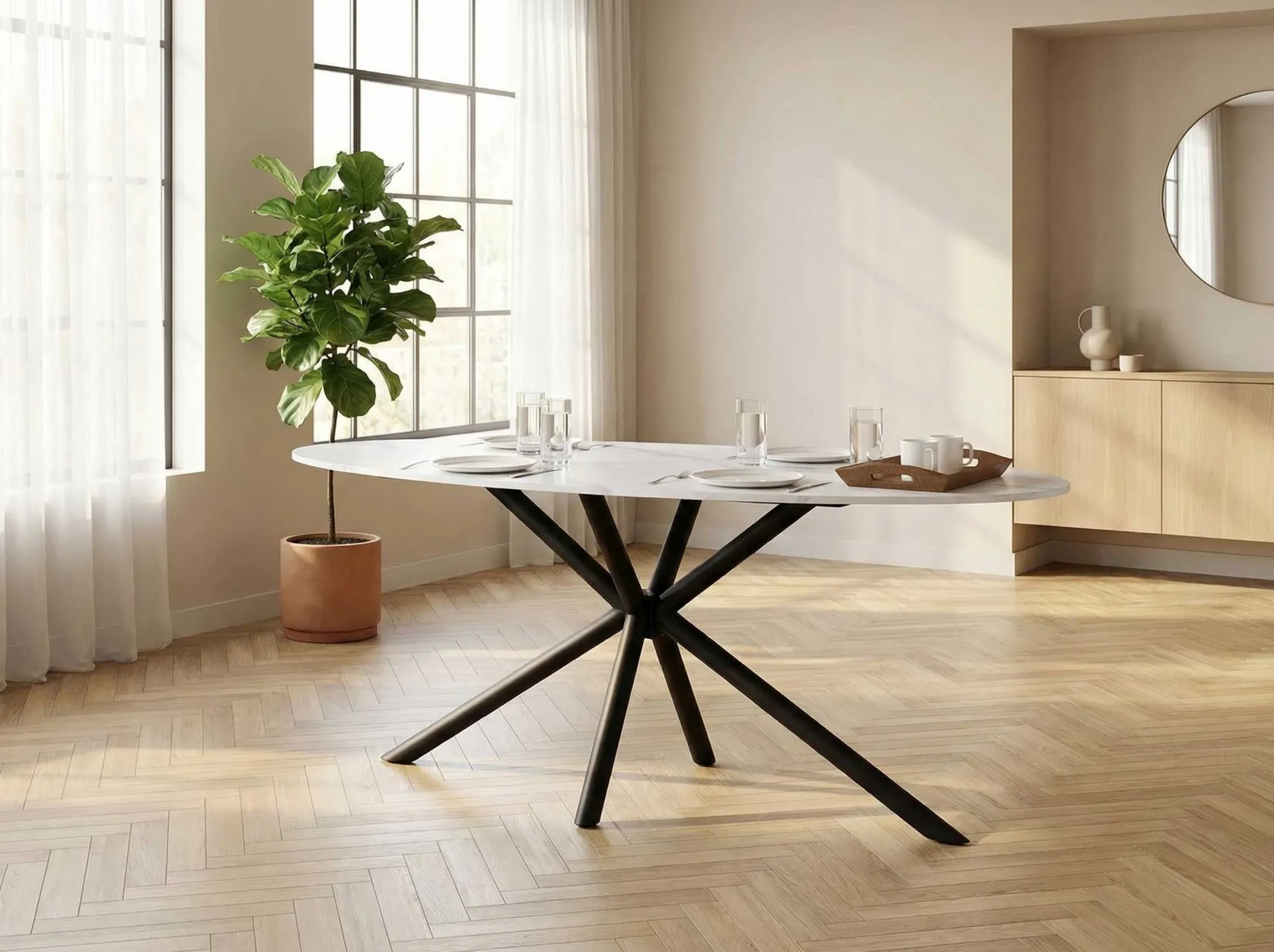 Ovaler Esstisch Matera - 180x90x75cm - Marmor/schwarz