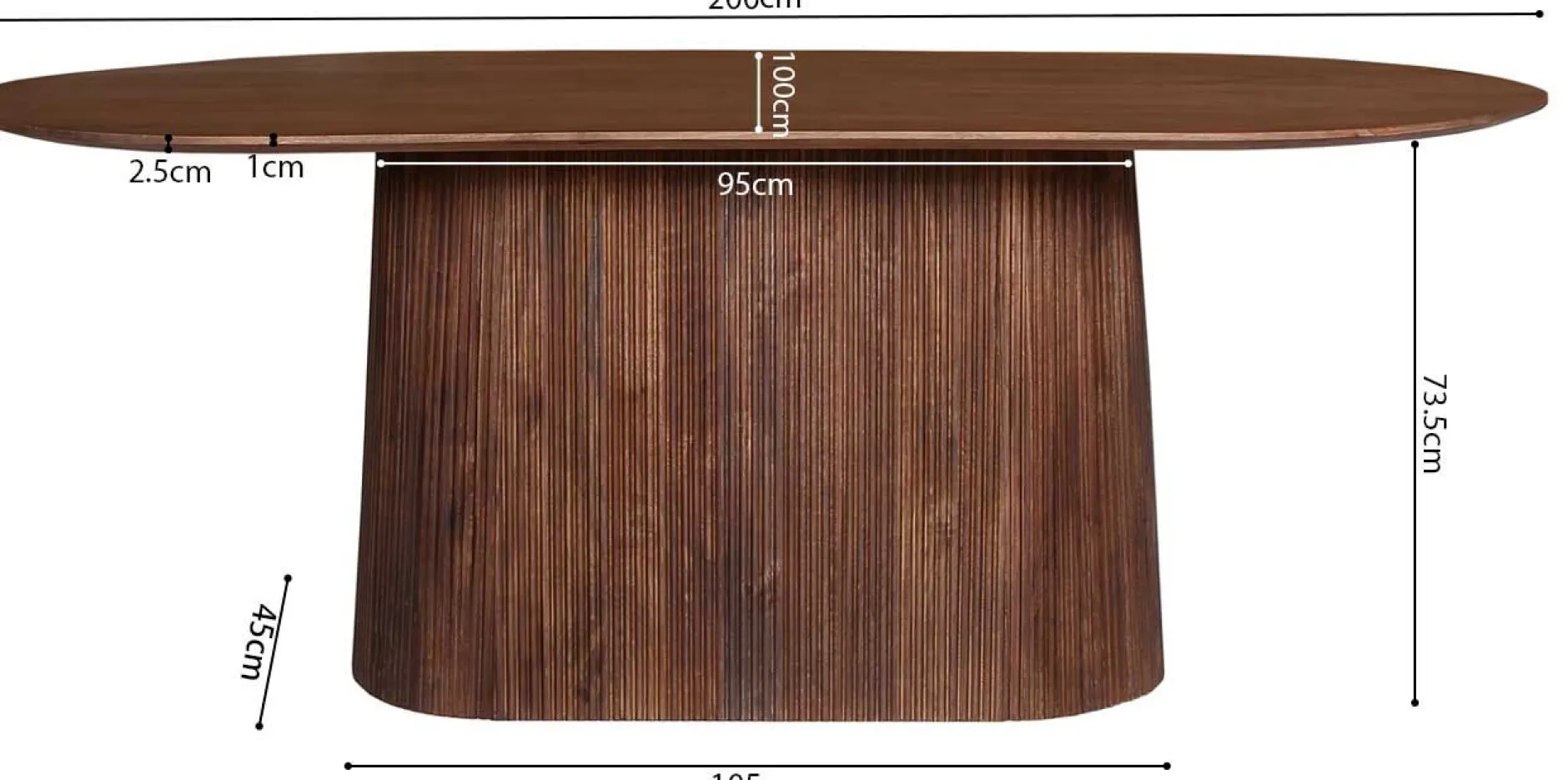 Ovaler hellbrauner Tisch Miguel - 200 cm | Massivholz Mango | H76 x B200 x T100 cm