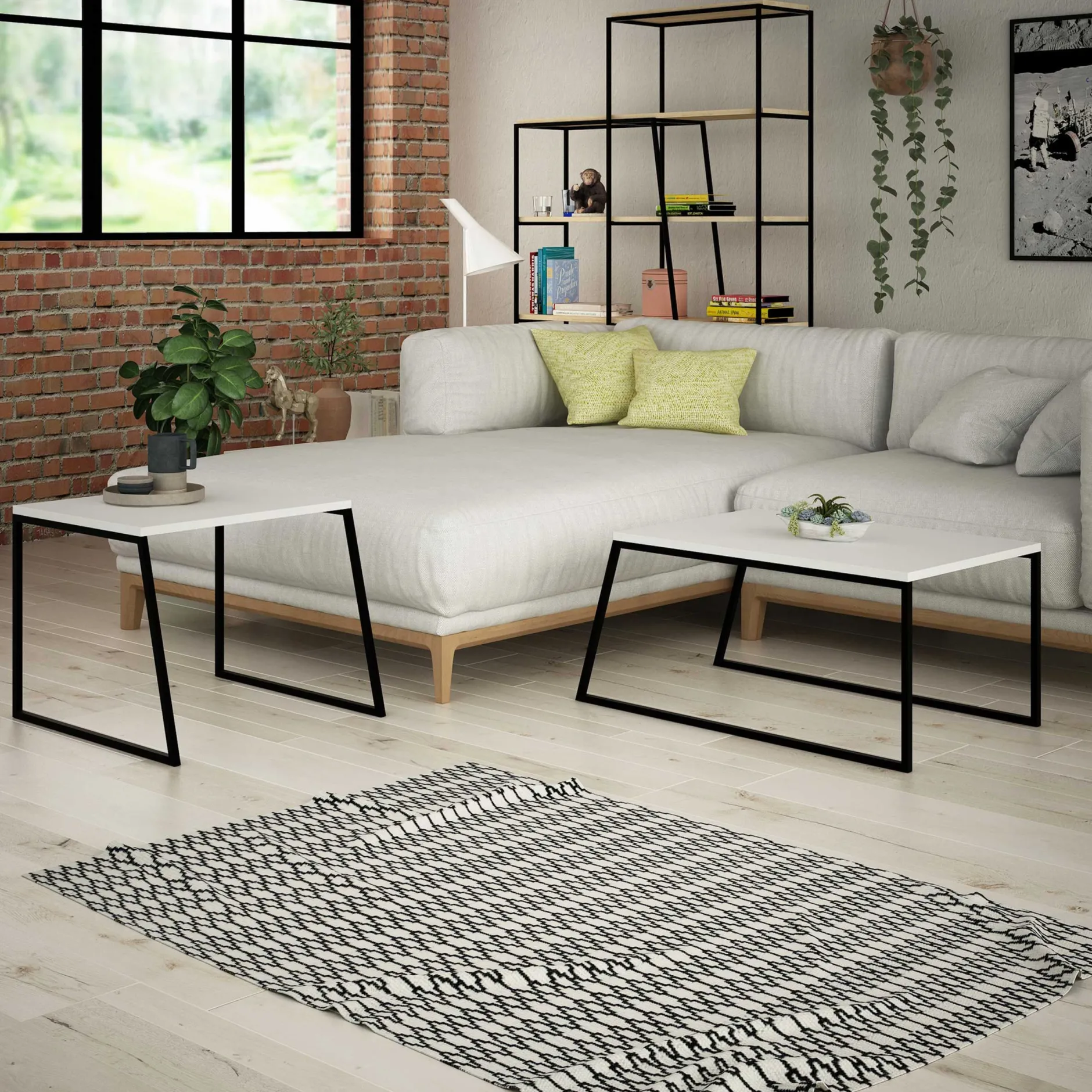 Pal Couchtisch-Set | 100 % MELAMIN | Weiß, Schwarz