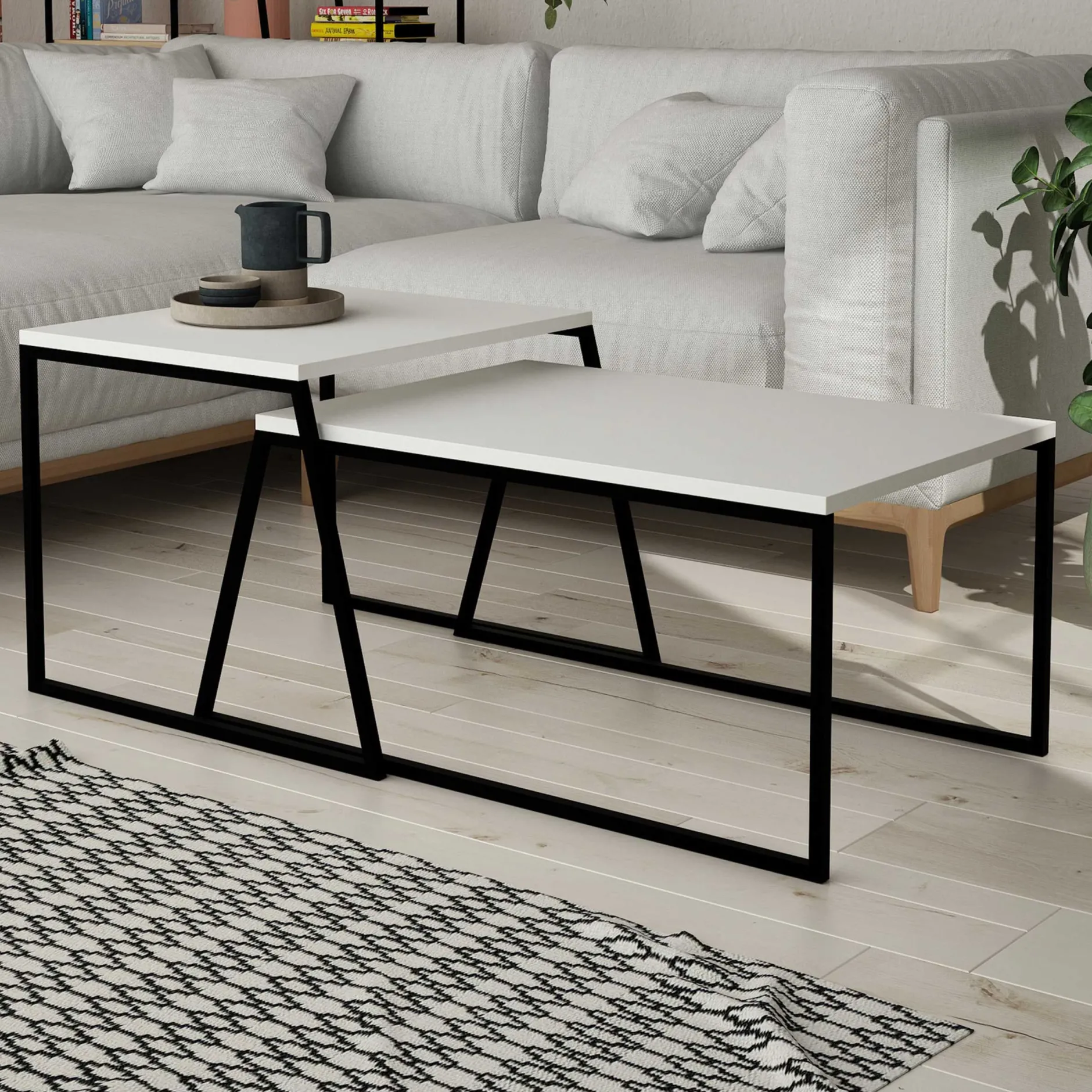 Pal Couchtisch-Set | 100 % MELAMIN | Weiß, Schwarz