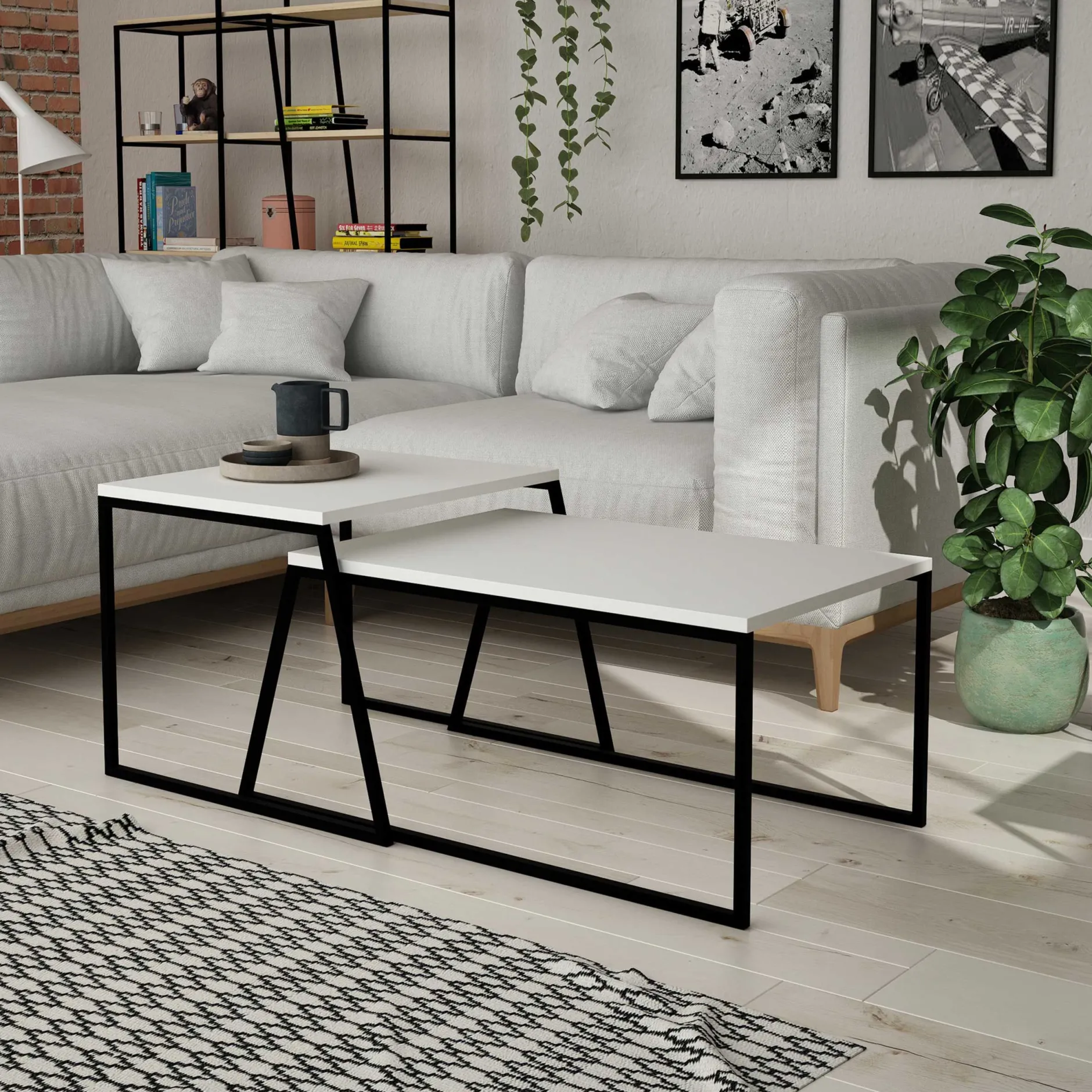 Pal Couchtisch-Set | 100 % MELAMIN | Weiß, Schwarz