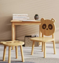 PandaKindertischset : Tisch, zwei Stühle, zwei Hocker - Bambusholz