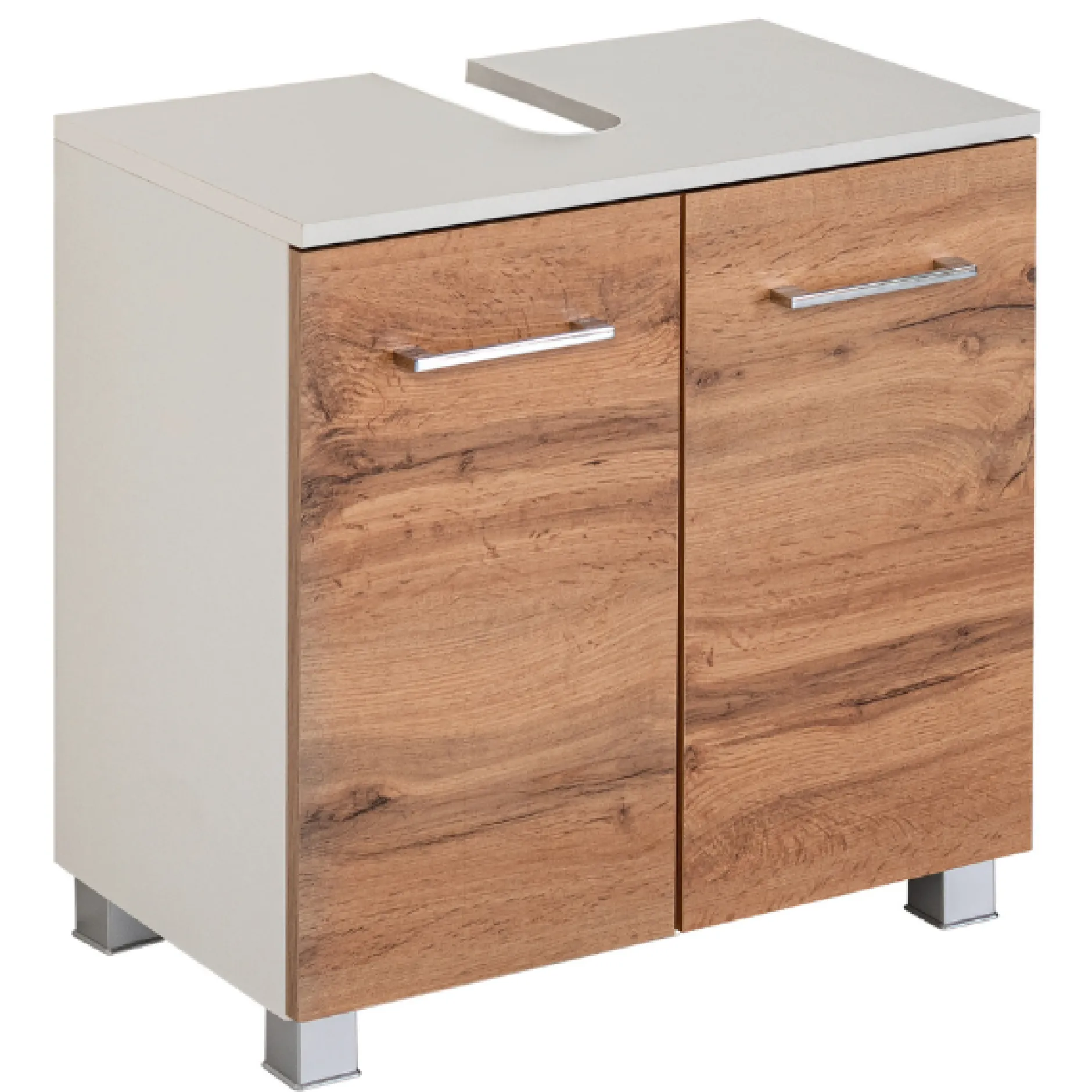ParesBadezimmer : Spiegelschrank, Waschtischunterschrank, Hängeschränke - Eiche/Weiß