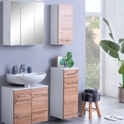 ParesBadezimmer : Spiegelschrank, Waschtischunterschrank, Hängeschränke - Eiche/Weiß